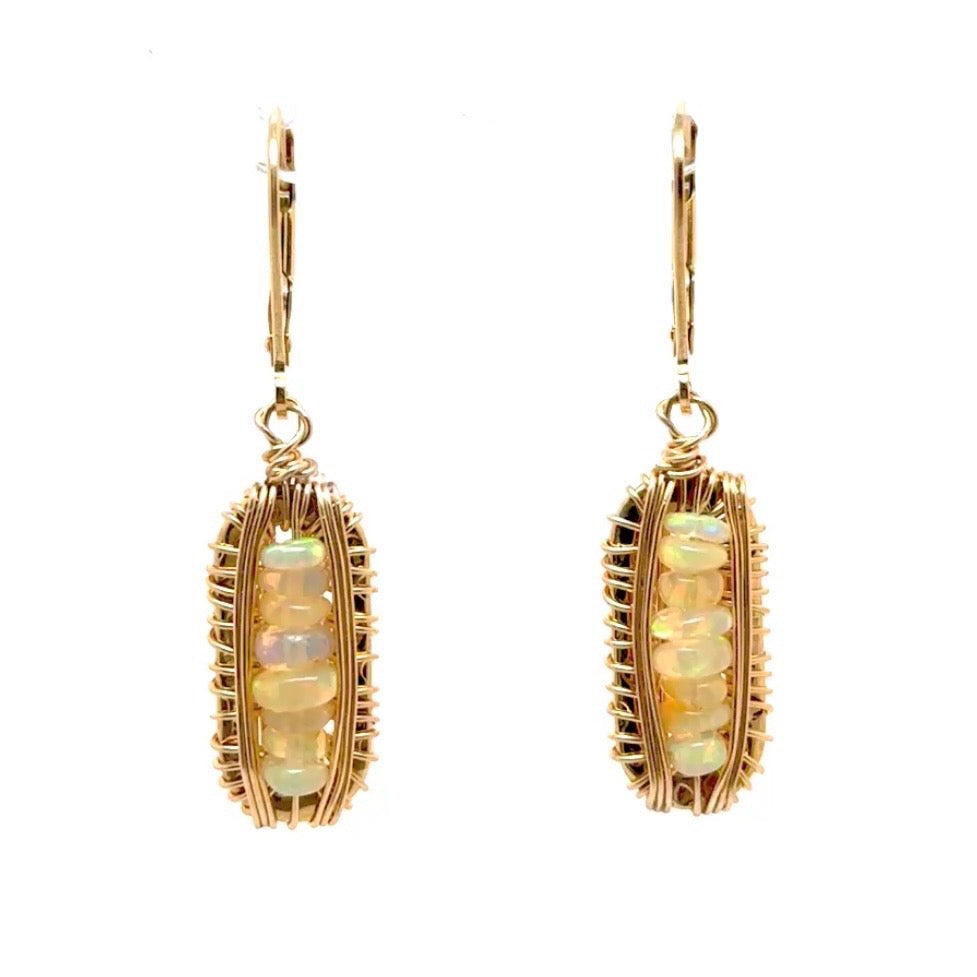 Gold Wired Frame Ruby Or Opal Earrings
