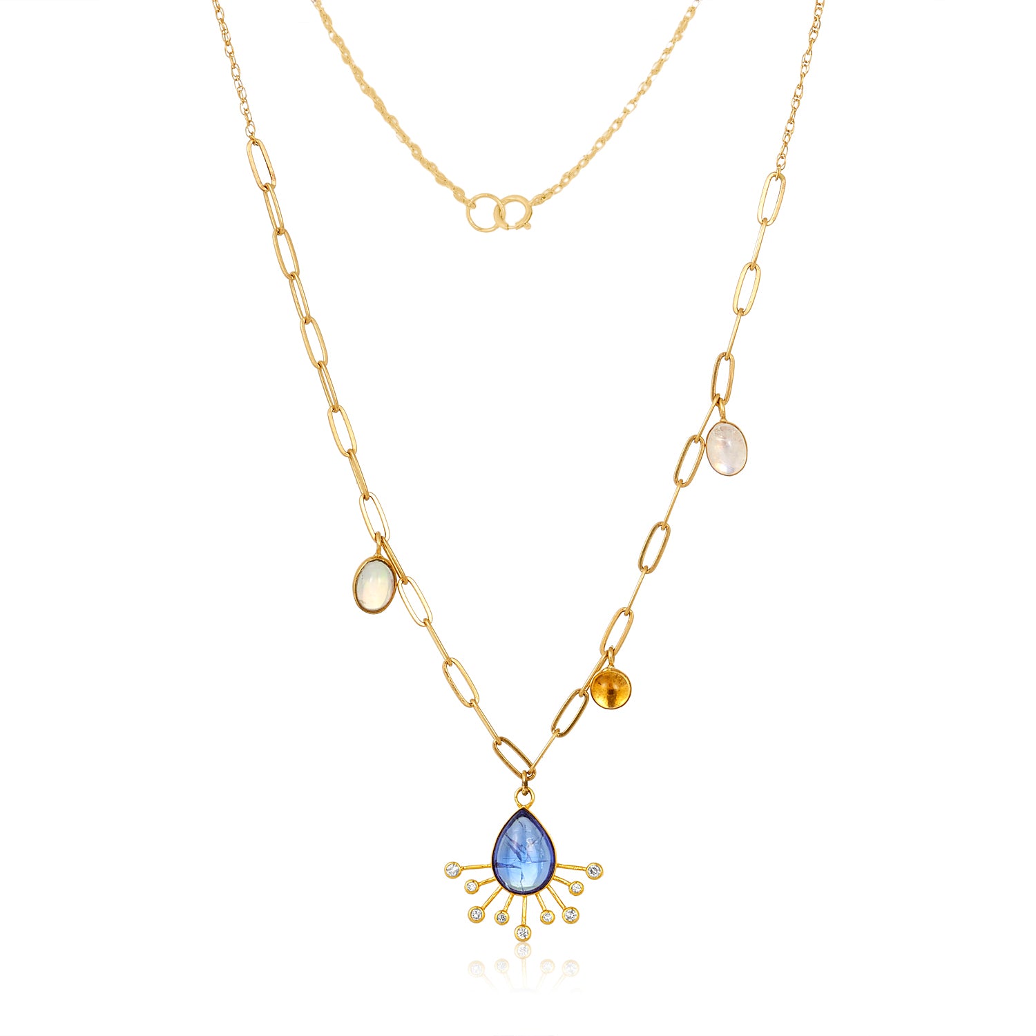 Tanzanite Diamond Sunburst Necklace in 14k