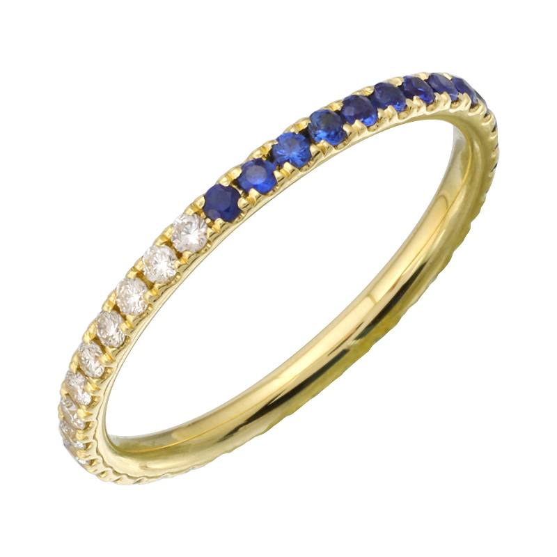 Half Diamond Half Gem Gold Ring in 14k