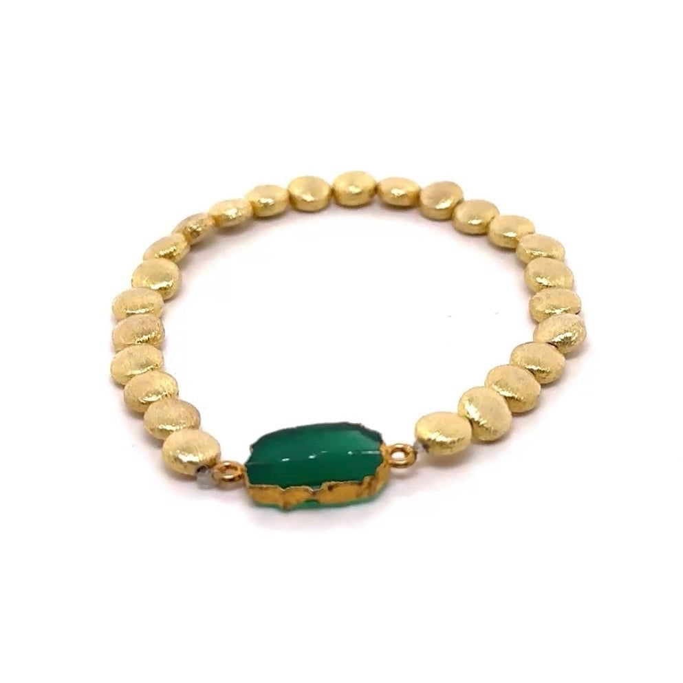 Gem Slab Gold Beads Stretchy Bracelet