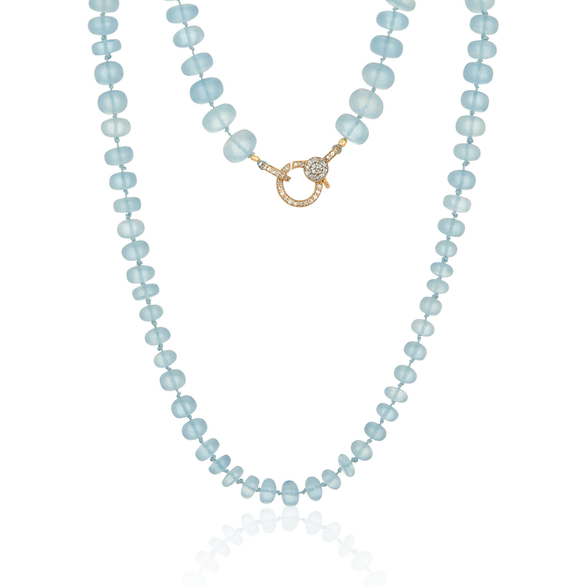 Aquamarine Bead Diamond Lock Necklace