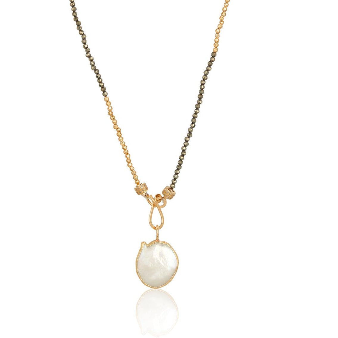 Golden Mixed Pyrite With Pearl Pendant Necklace