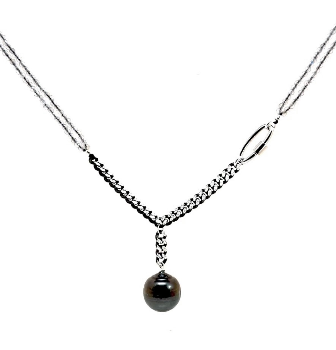 Labradorite Curb Chain Pearl Drop Necklace