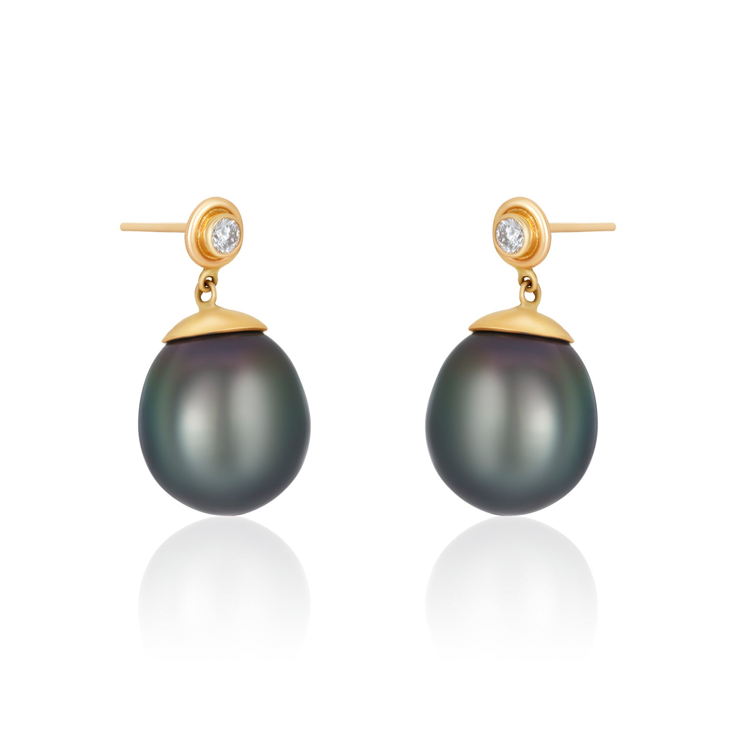 Diamond Bezel Pearl Drop Studs Earrings