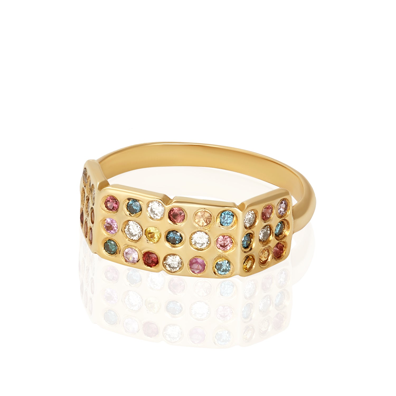 Sapphire Mixed Diamond Four Square Ring