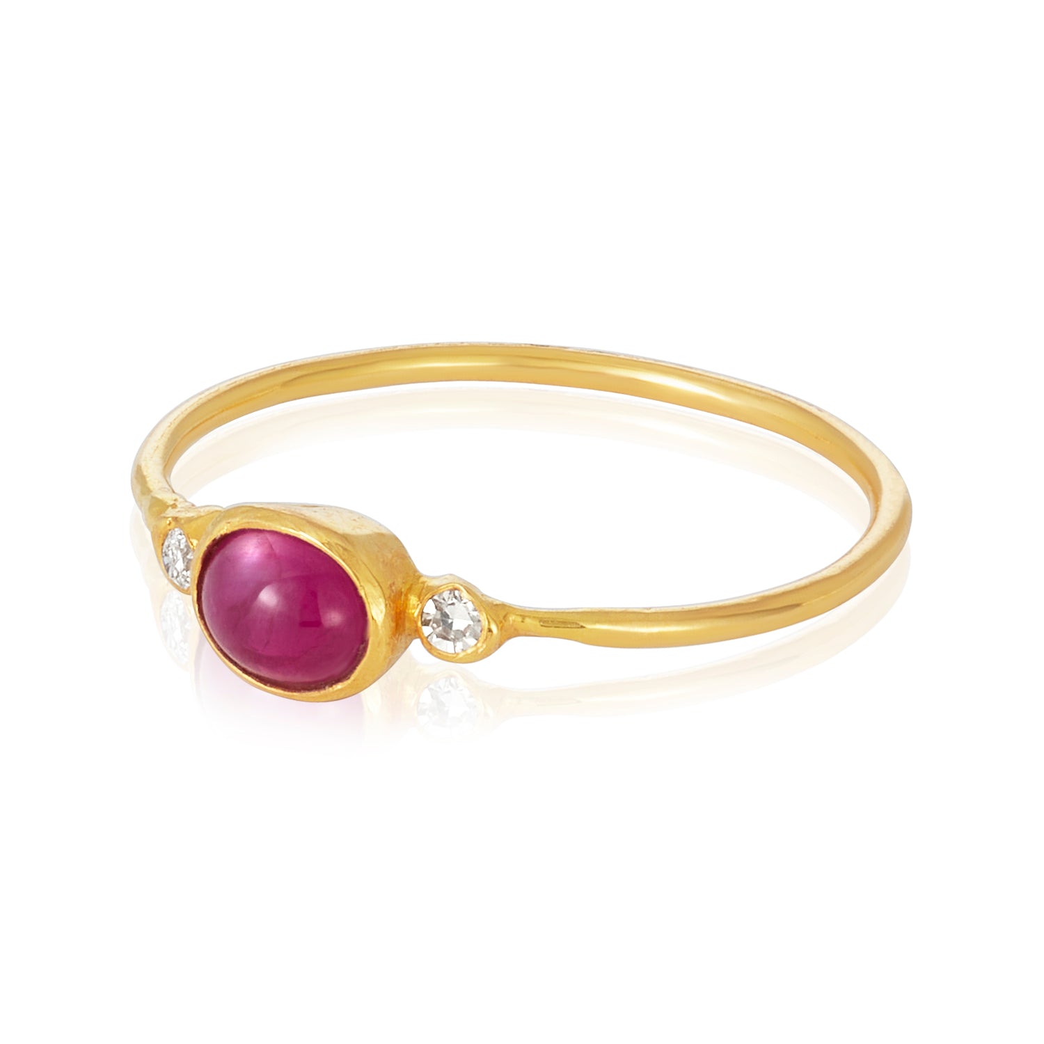 Ruby Duo Diamond Thin Ring in 14k