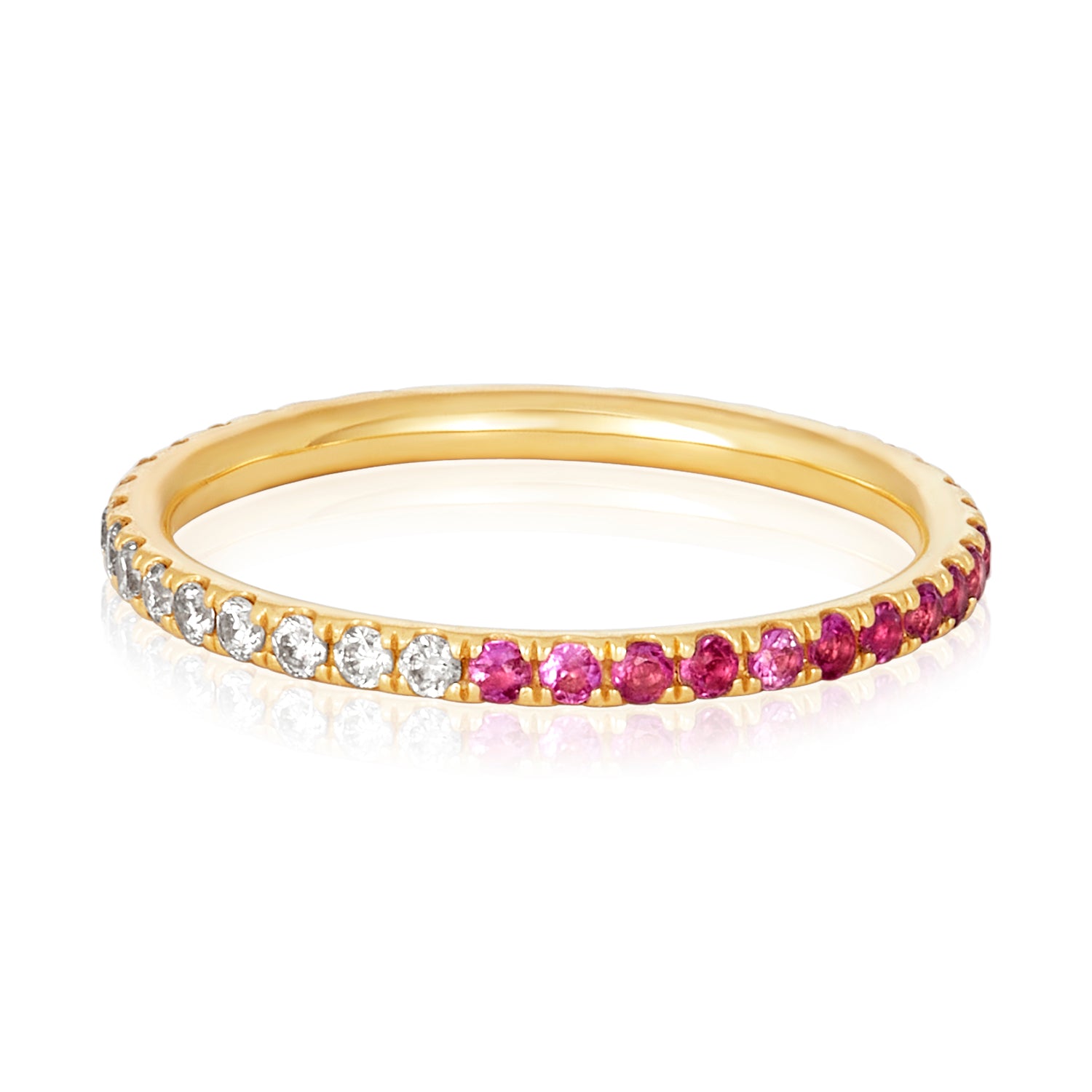 Half Diamond Half Gem Gold Ring in 14k