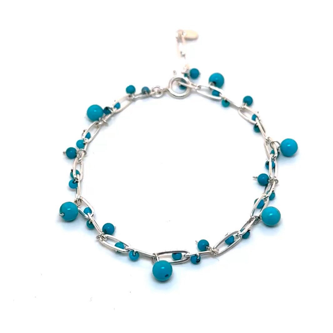 Turquoise Dangle Silver Paperclip Bracelet