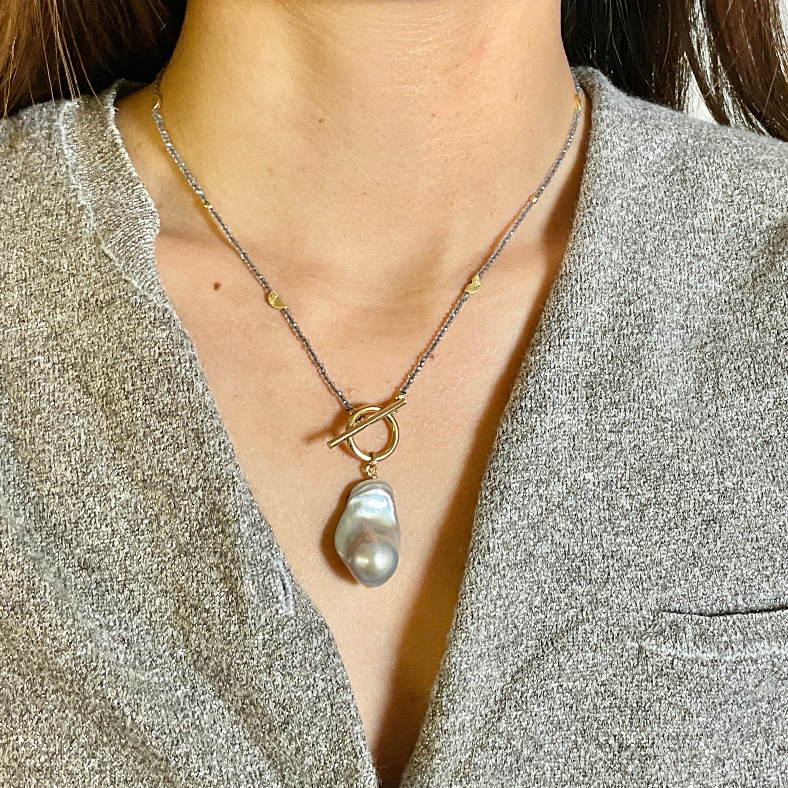 Baroque Pearl Half Moon Necklace With Toggle