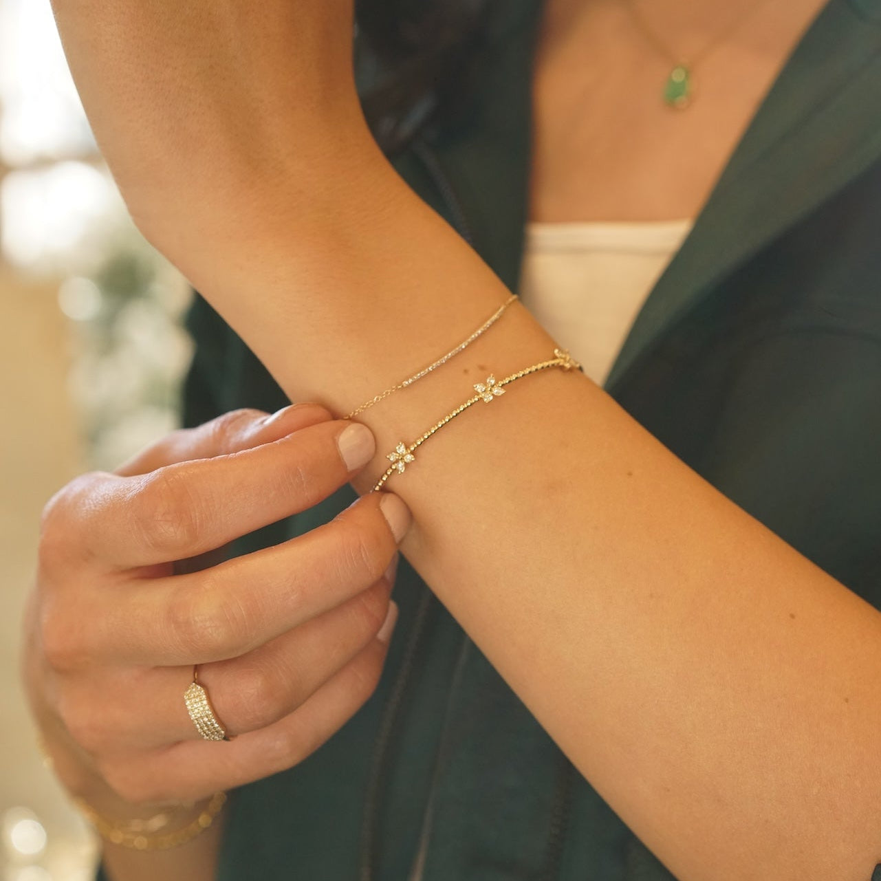 Diamond Bar Bracelet in 14k - Yellow and White