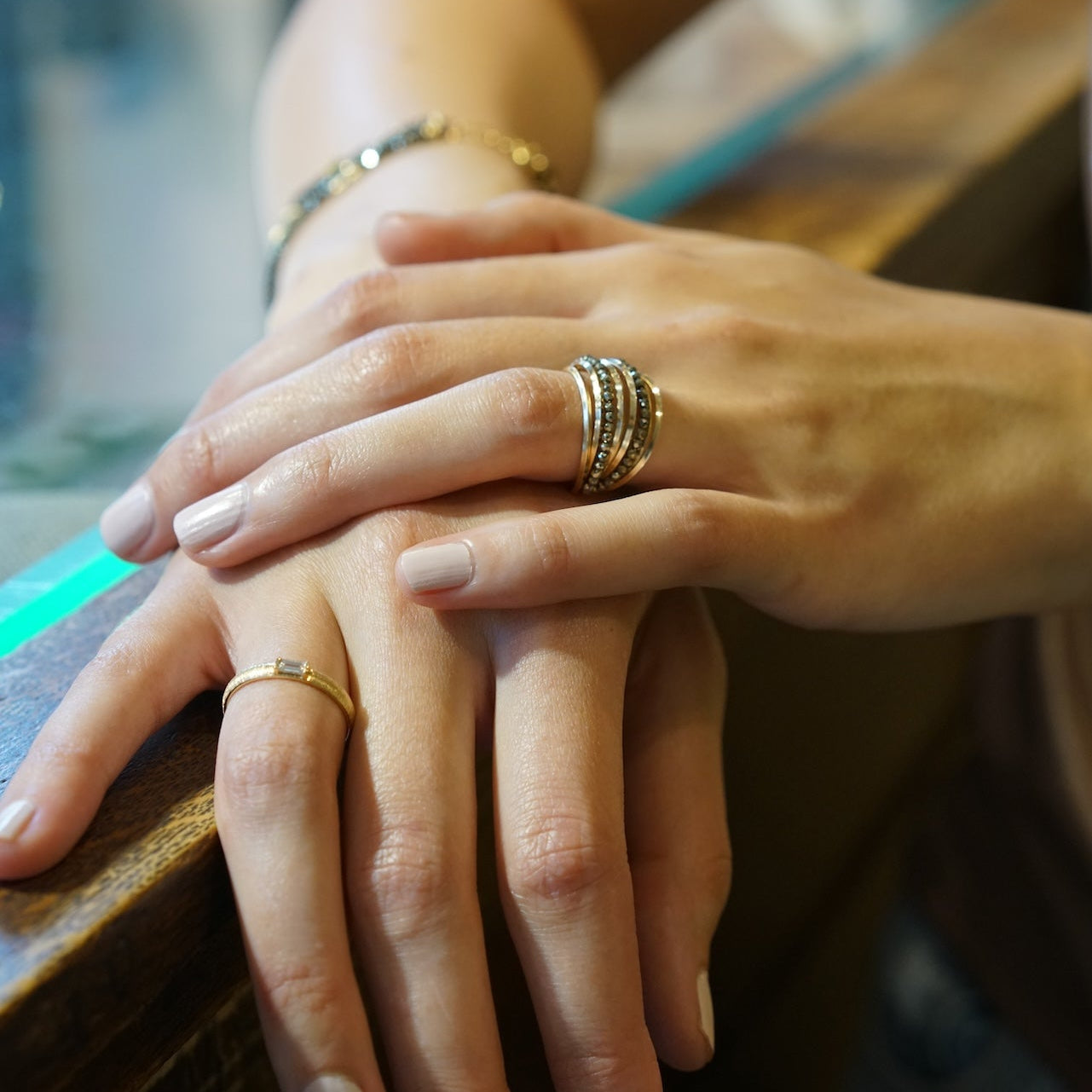 Mia Multi Hoops Gem Ring-Pyrite