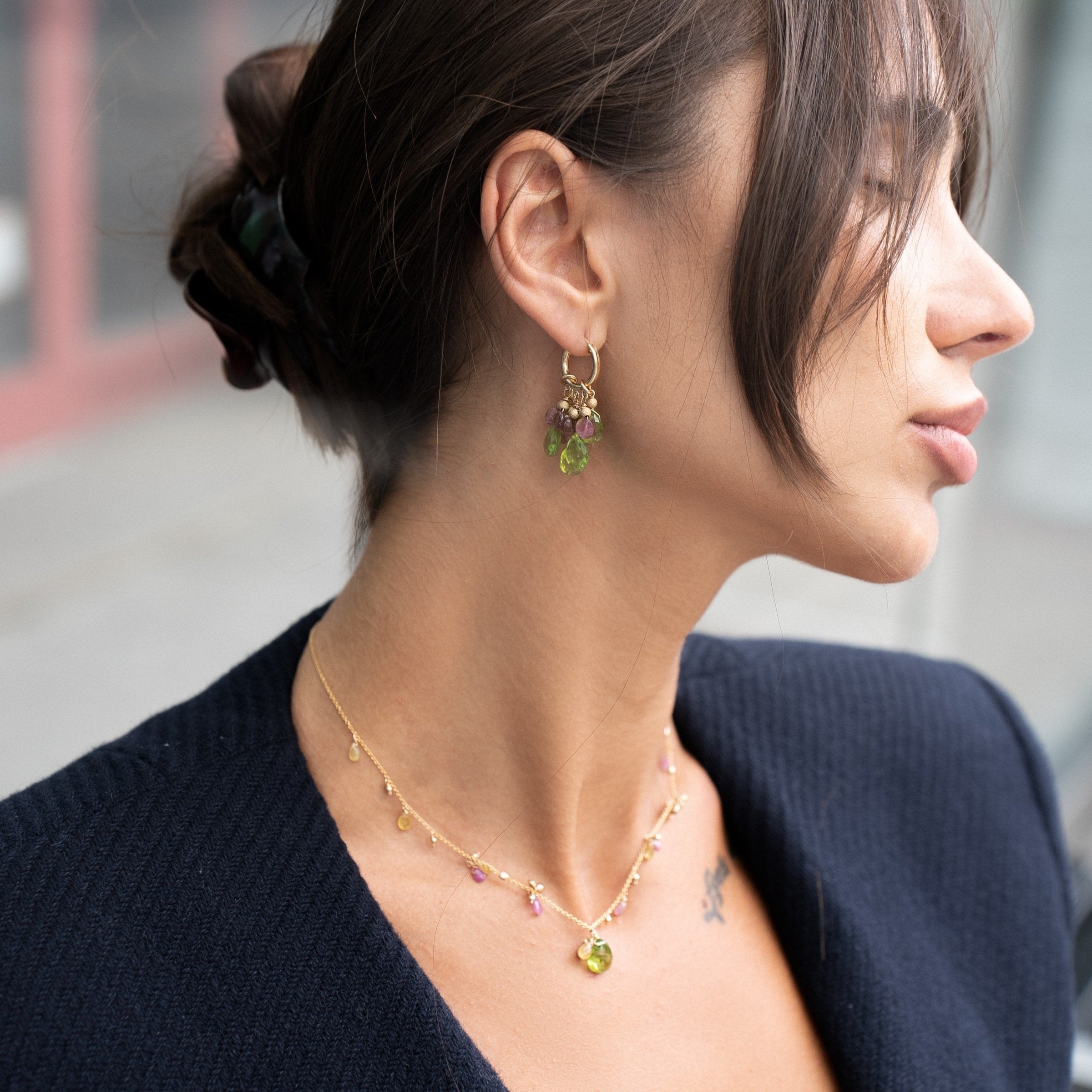 Mixed Color Gem Pendant Necklace