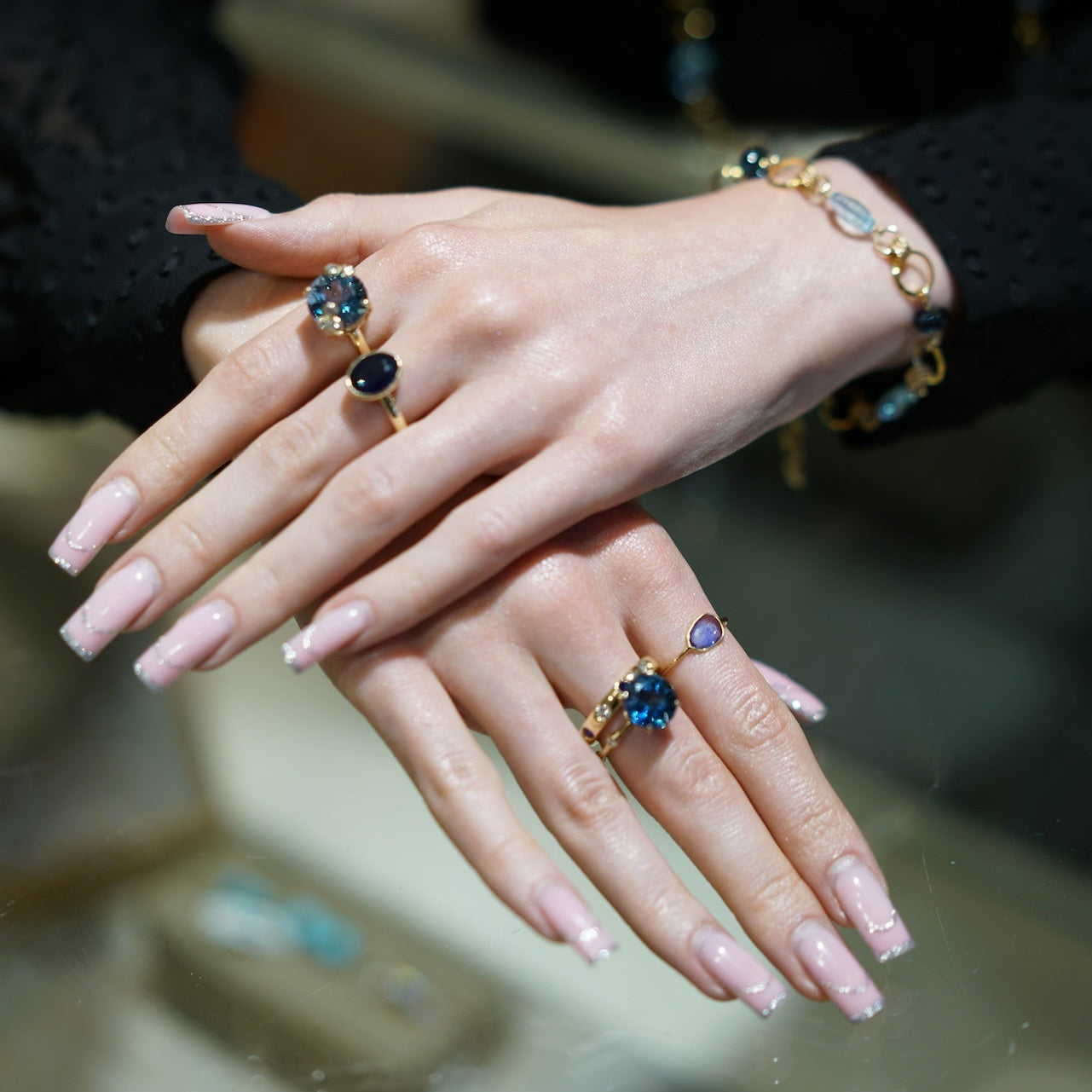 Oval Bezel Pink Or Blue Sapphire Ring In 14K