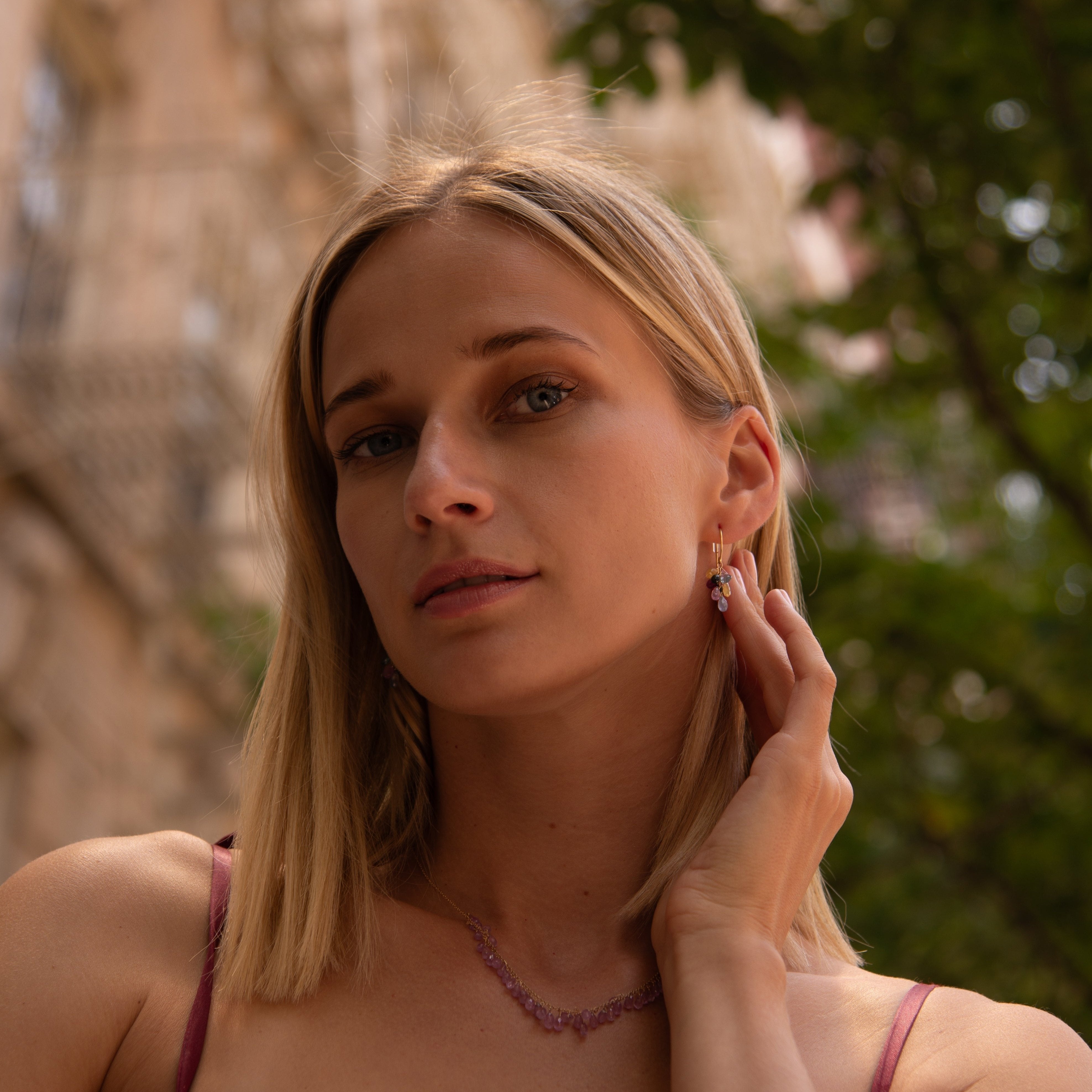 Rainbow Teardrop Earrings in 14k