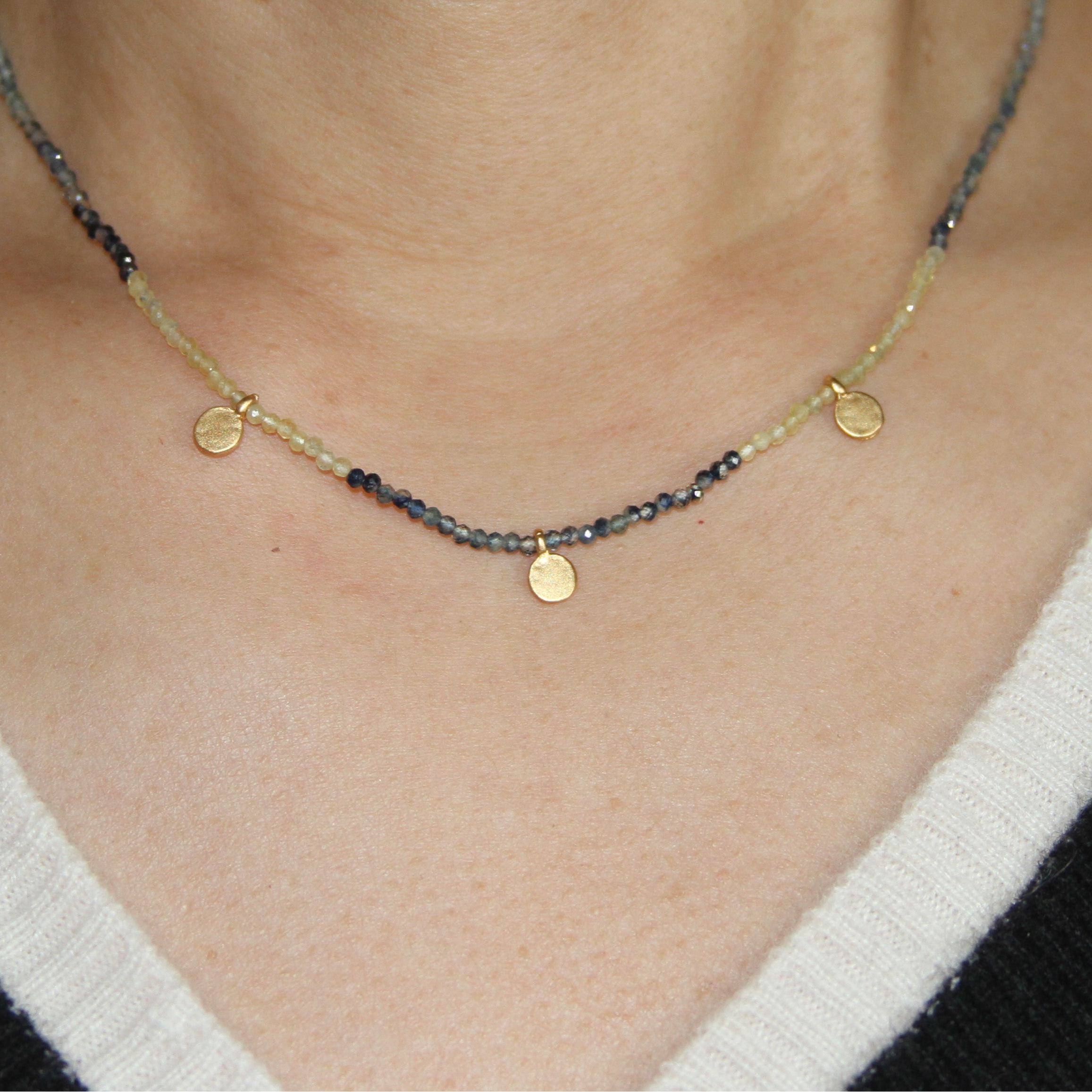 Petite Three Circle Charm Sapphire Necklace