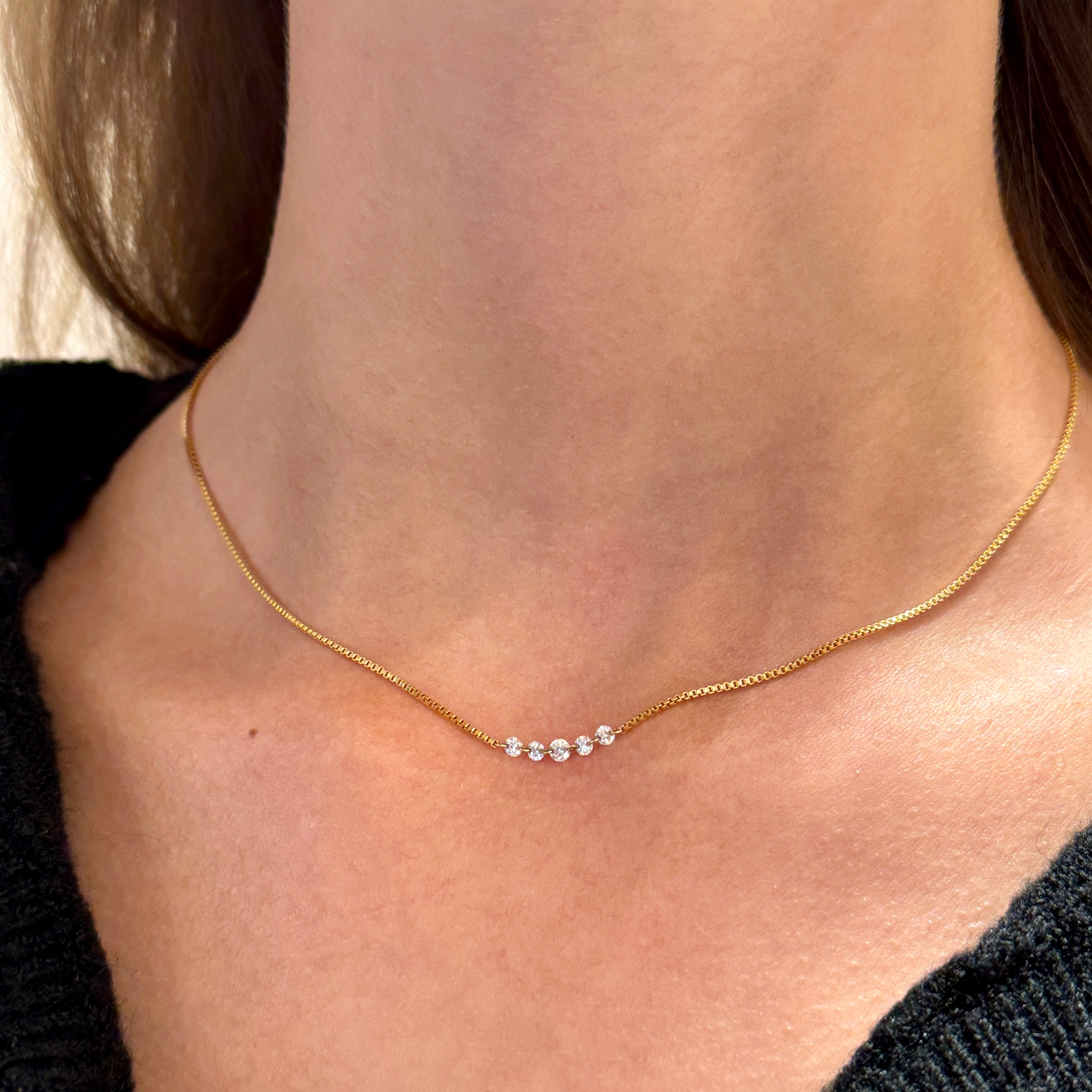 5 Lab Diamonds Row Box Chain Necklace