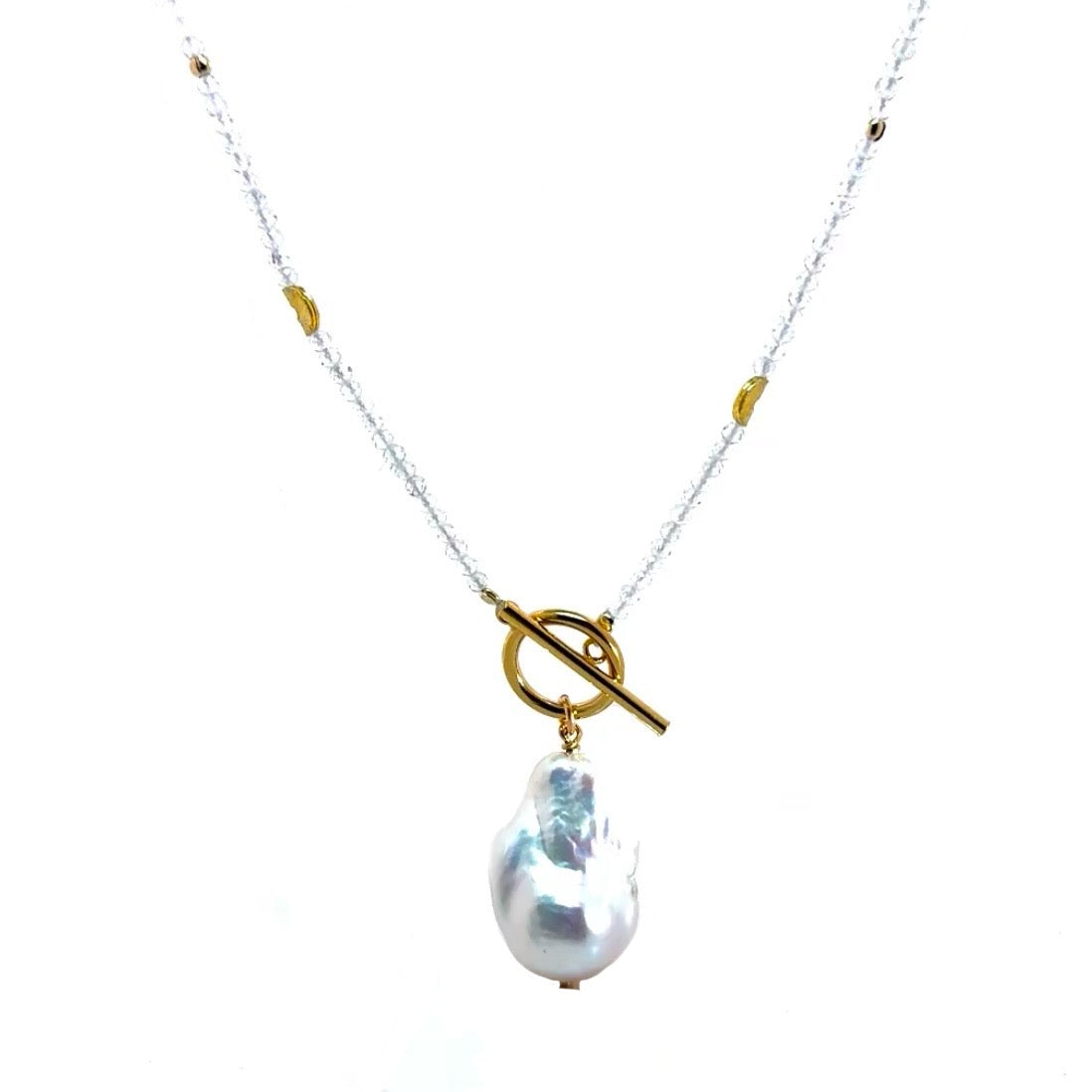 Baroque Pearl Half Moon Necklace With Toggle