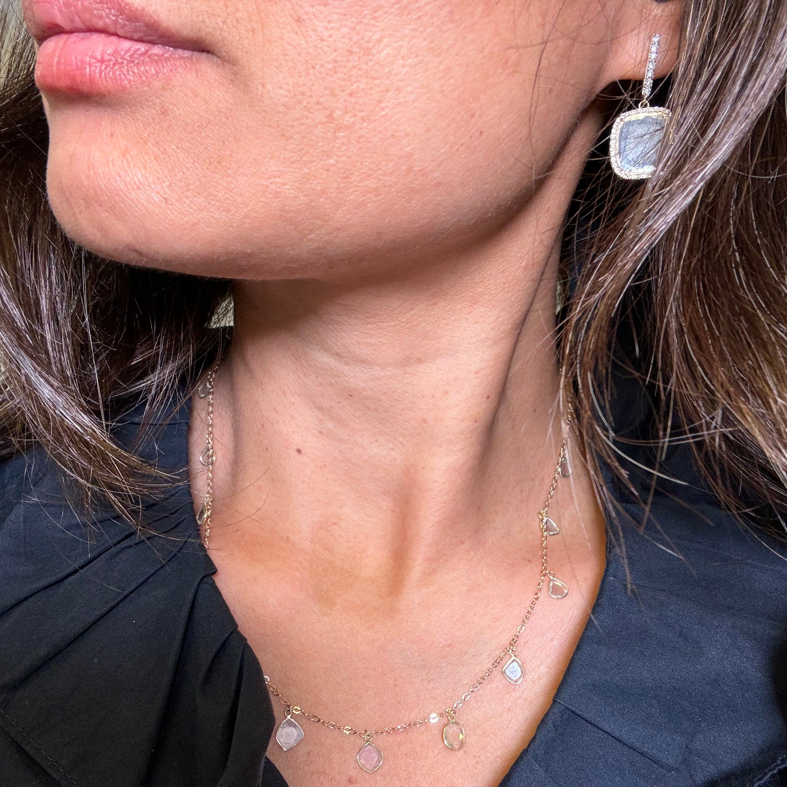 Slice Moissanite Dangly Necklace