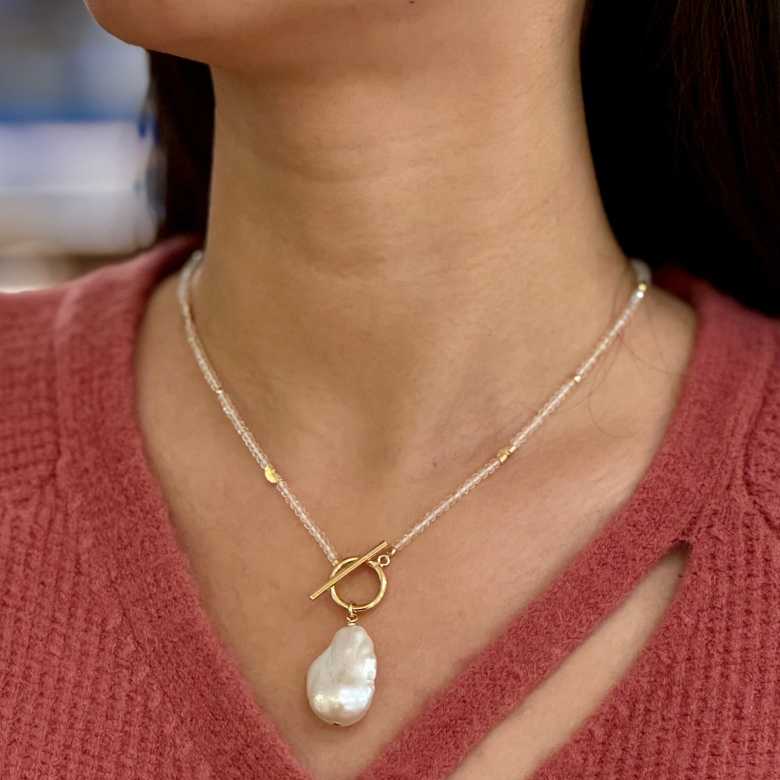 Baroque Pearl Half Moon Necklace With Toggle