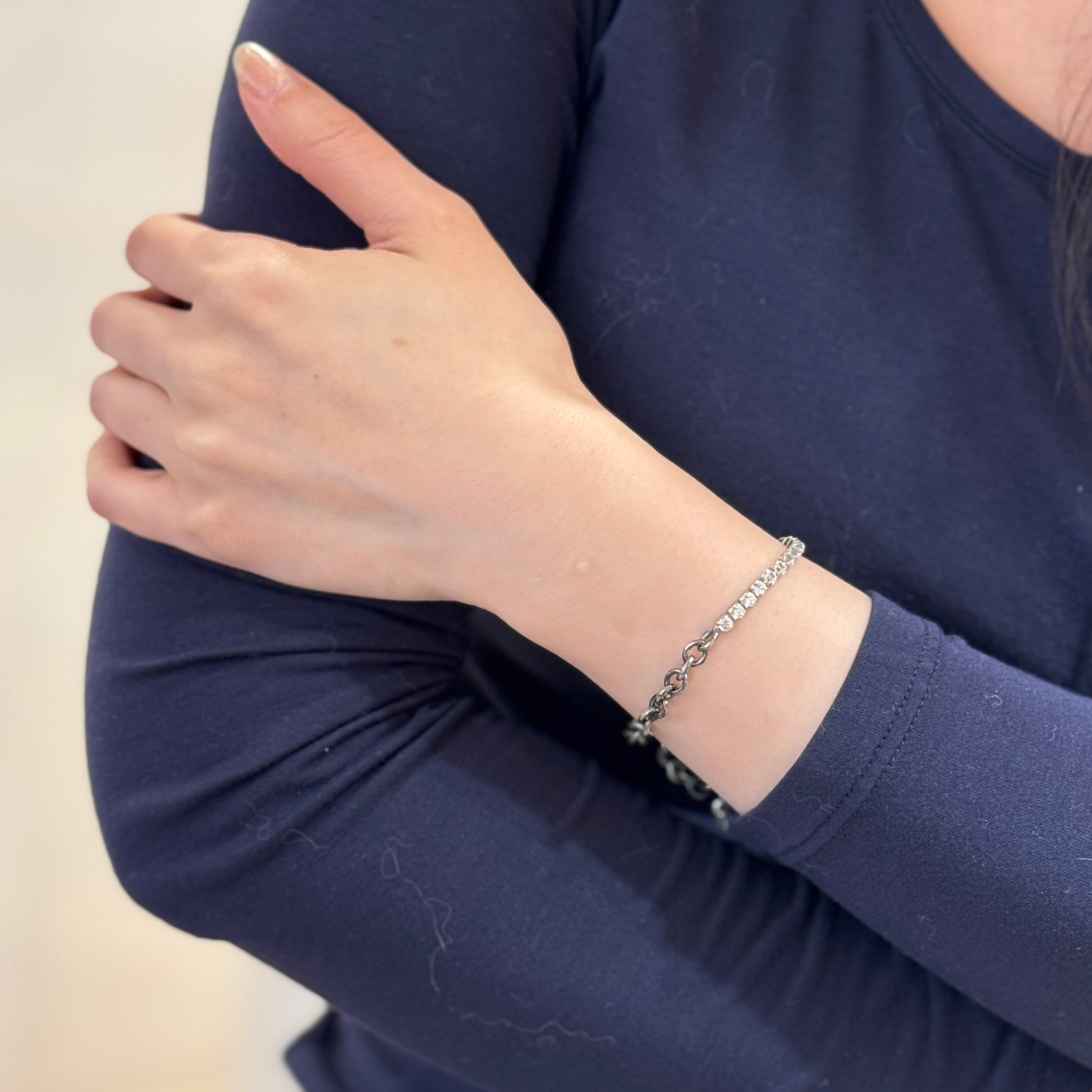14k Lab Grown Diamond Tennis Mixed With Silver Chain Bracelet