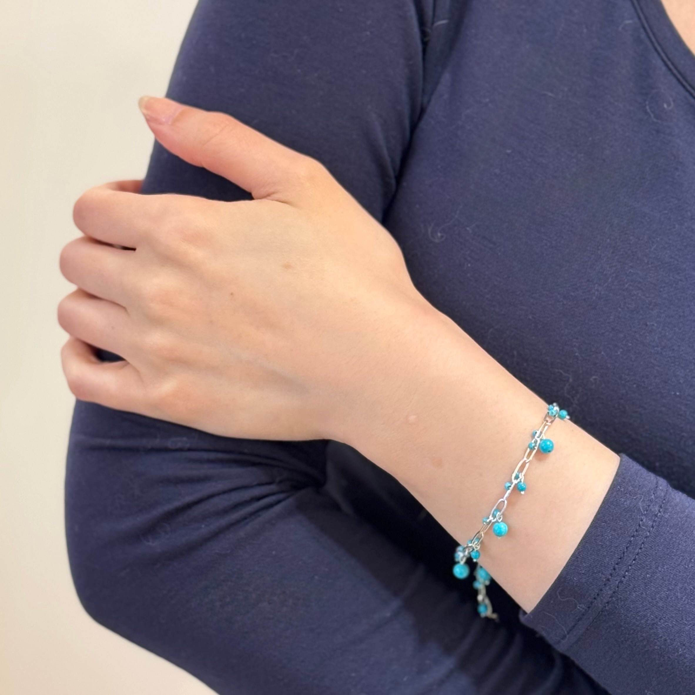 Turquoise Dangle Silver Paperclip Bracelet