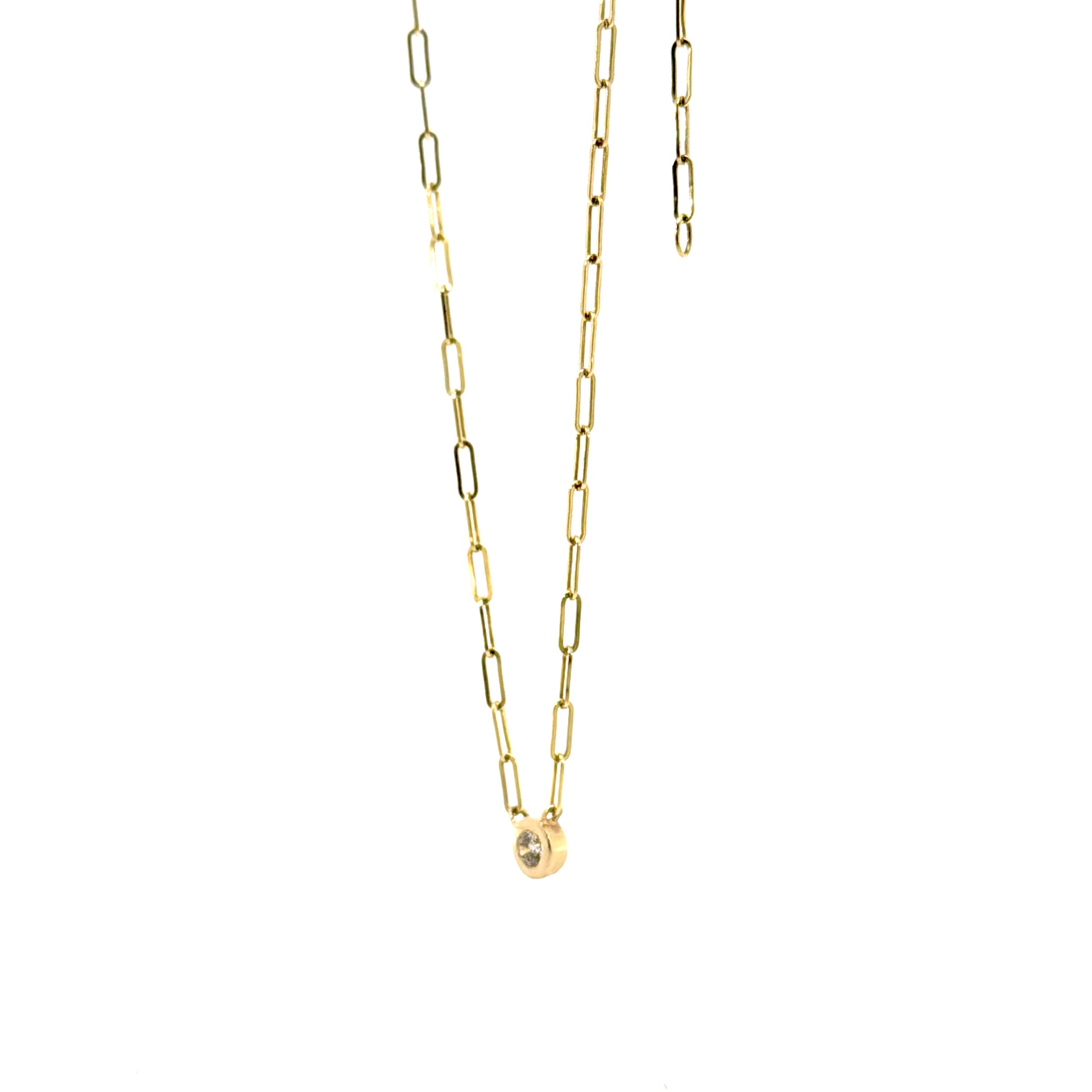 Mini Diamond Bezel Paperclip Necklace 14k
