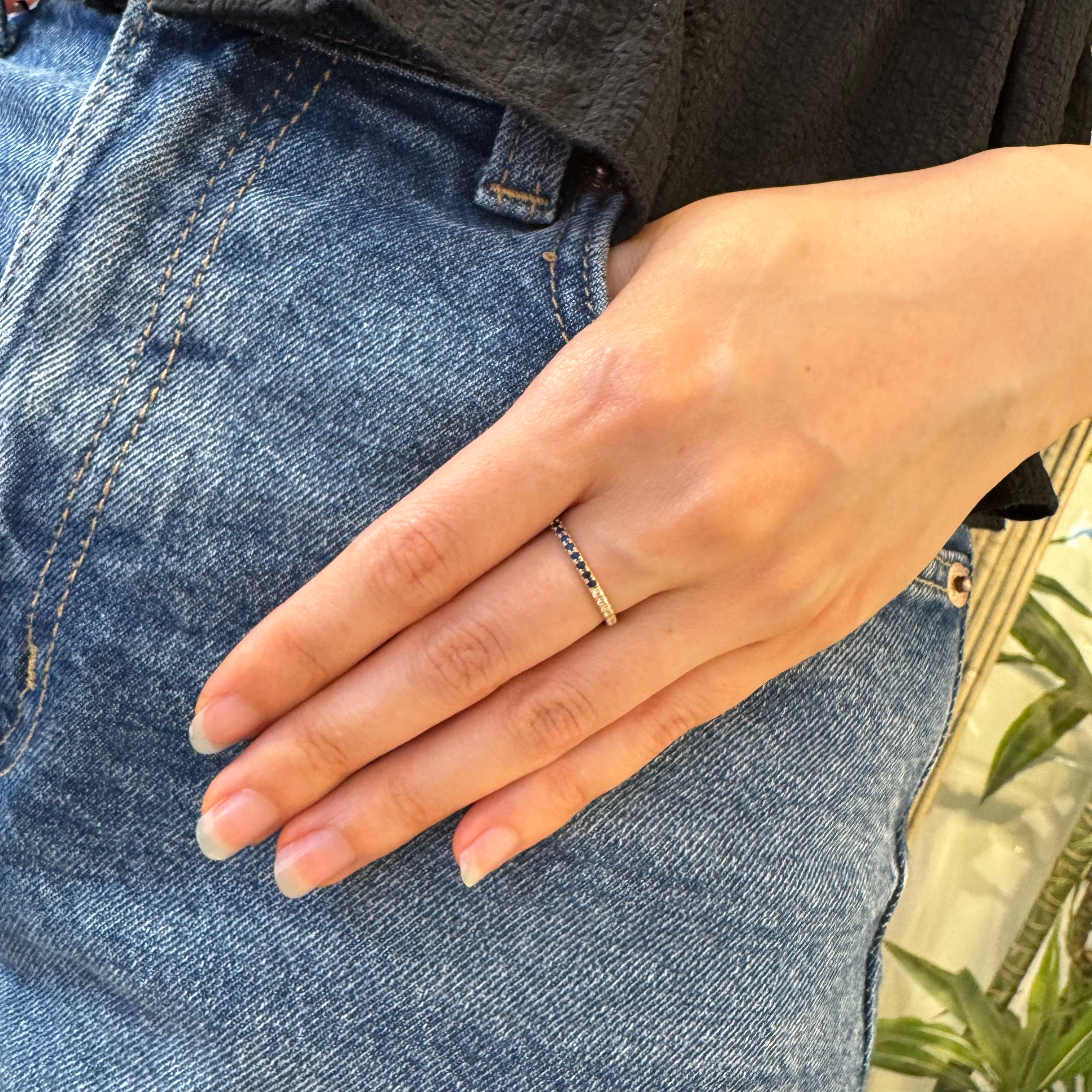 Half Diamond Half Gem Gold Ring in 14k