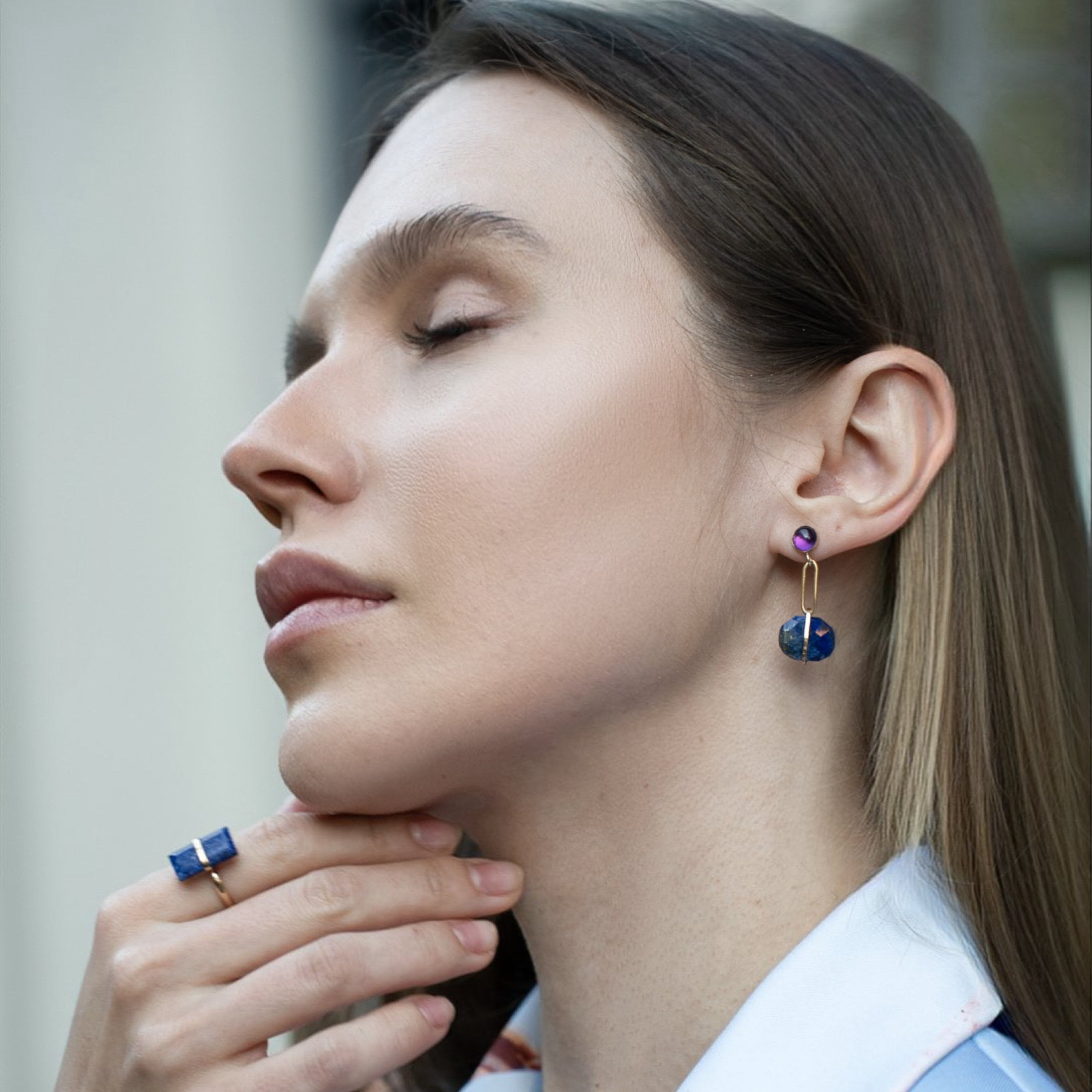 Gem Wired Drop Link Earrings