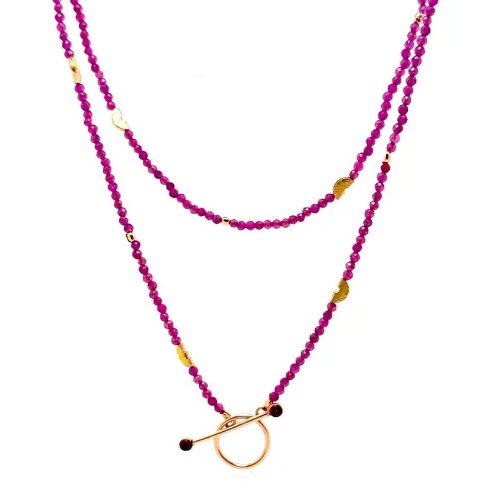 Half Moon Ruby Garnet Toggle Necklace