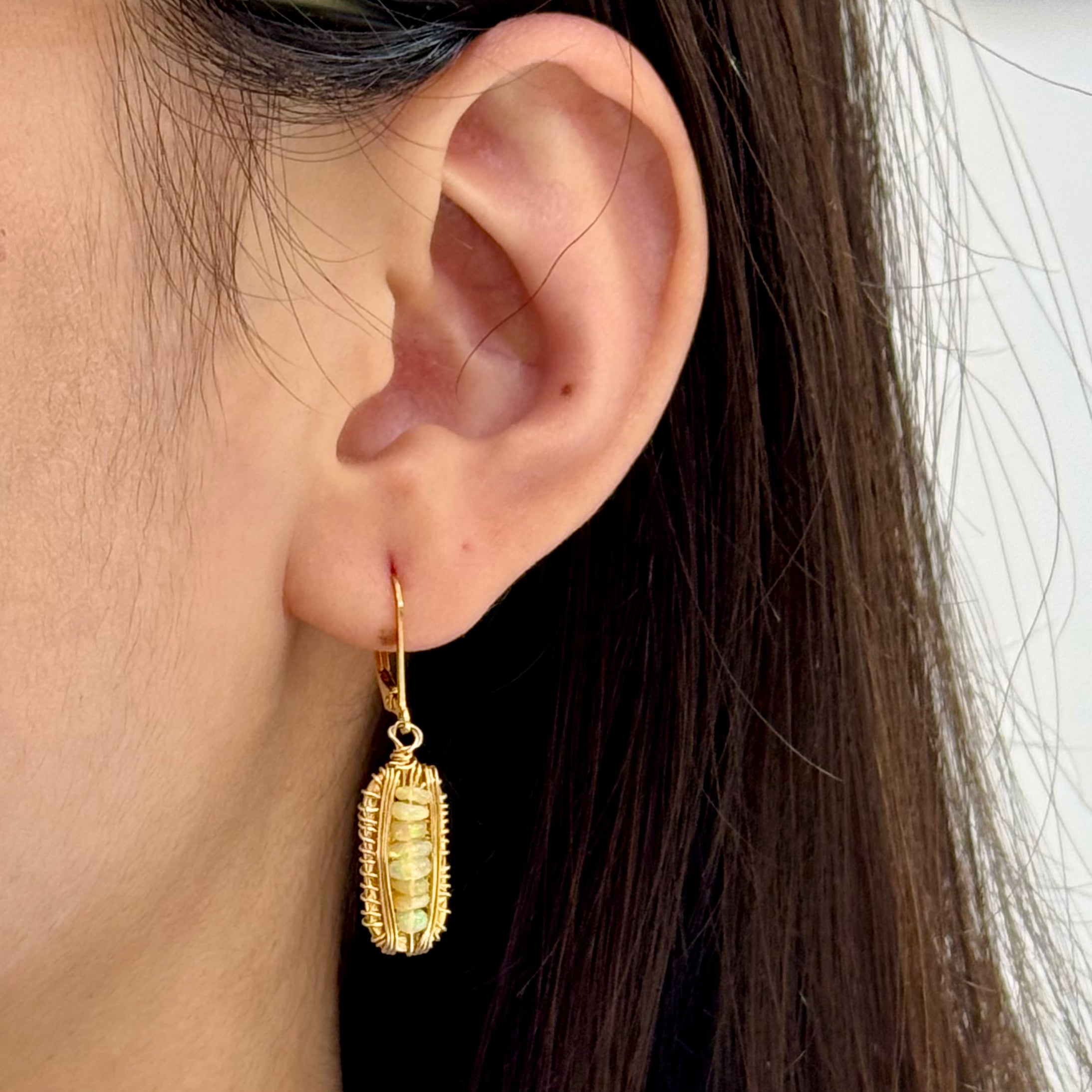 Gold Wired Frame Ruby Or Opal Earrings