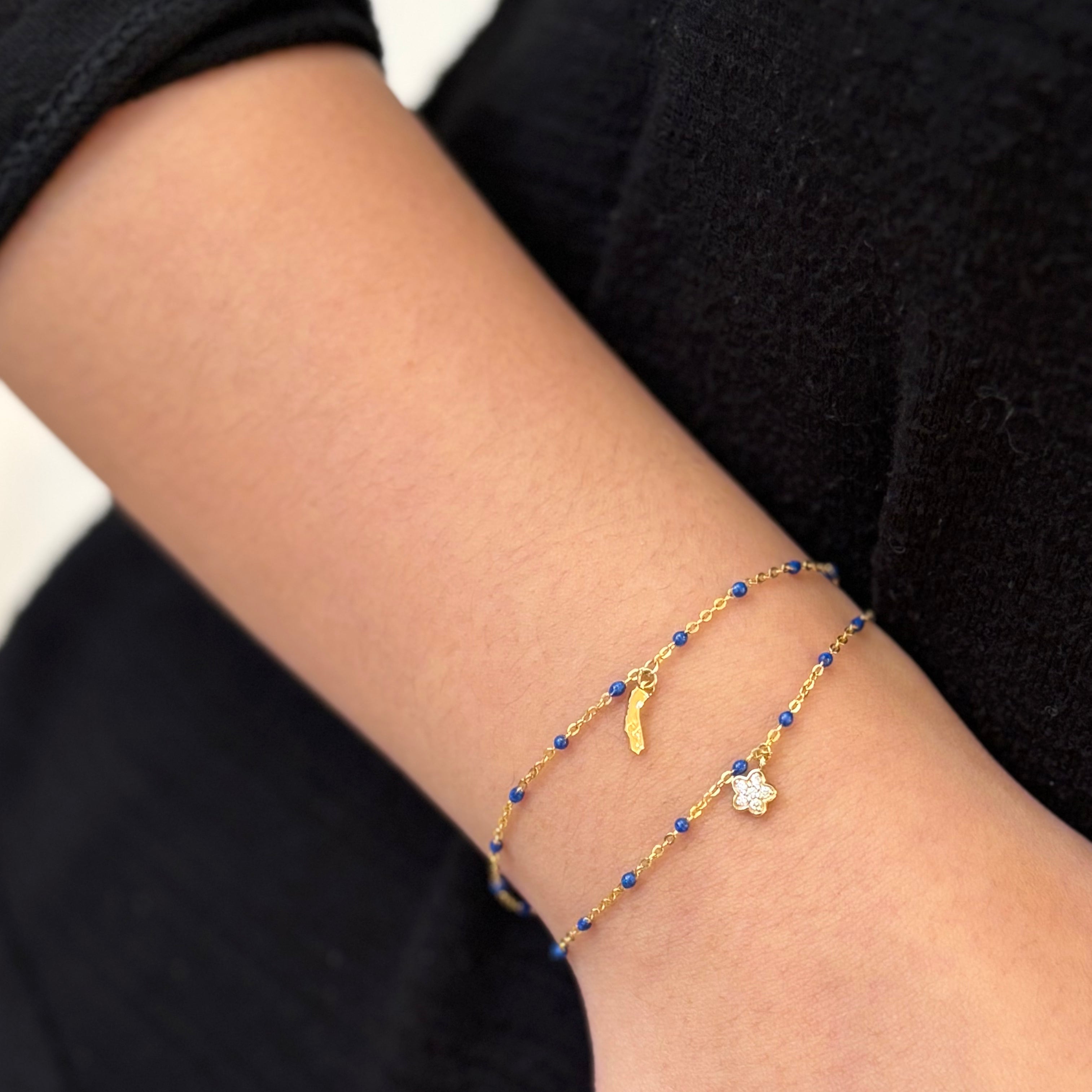 Beaded Bracelet With Charm in 14k