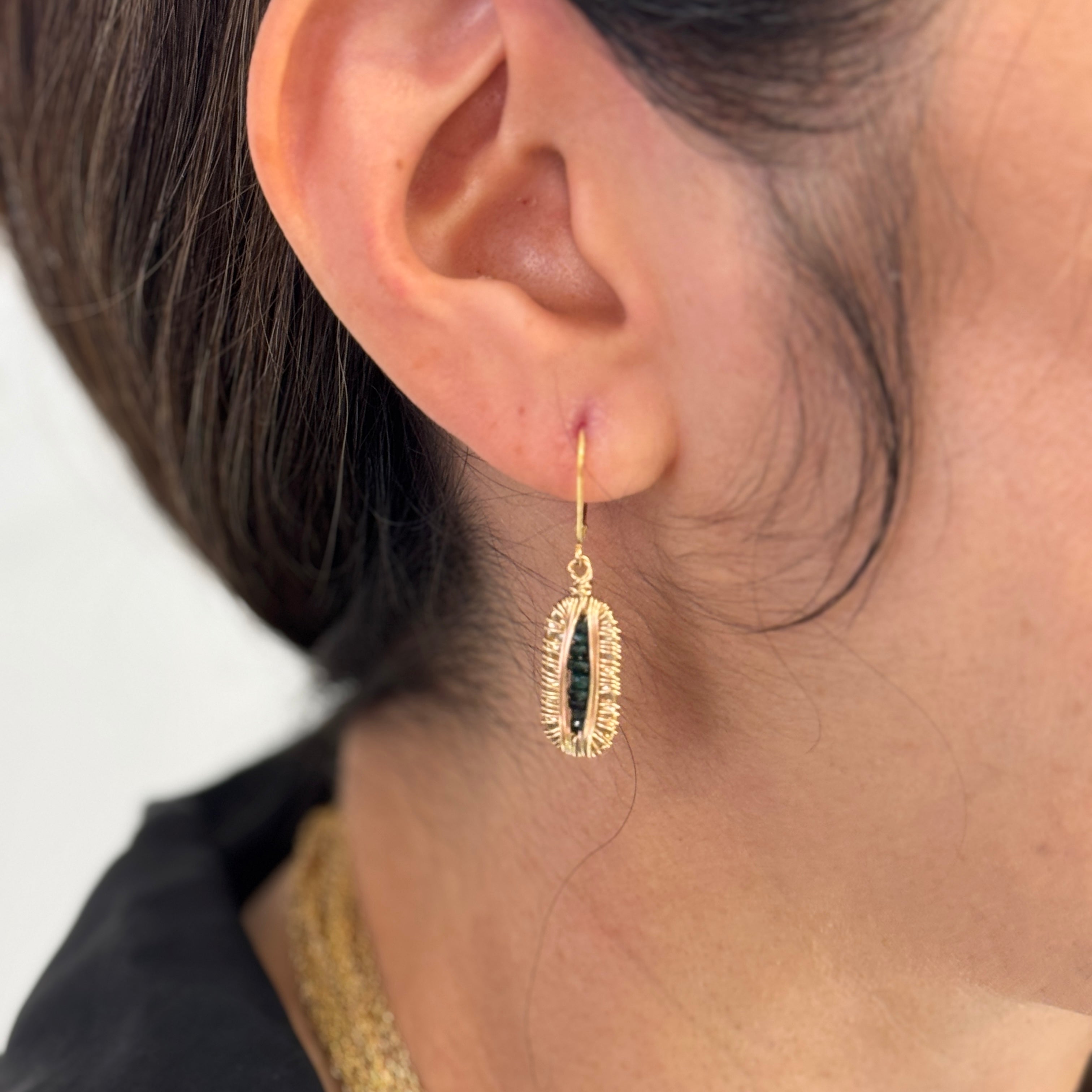 Gold Wired Frame Ruby Or Opal Earrings