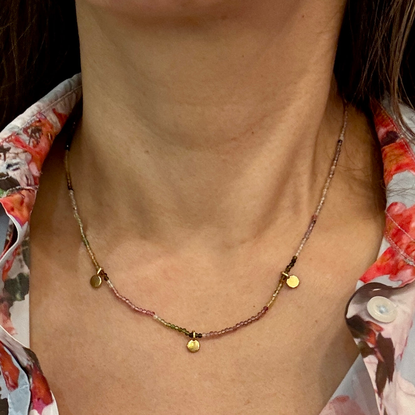 Petite Three Circle Charm Sapphire Necklace