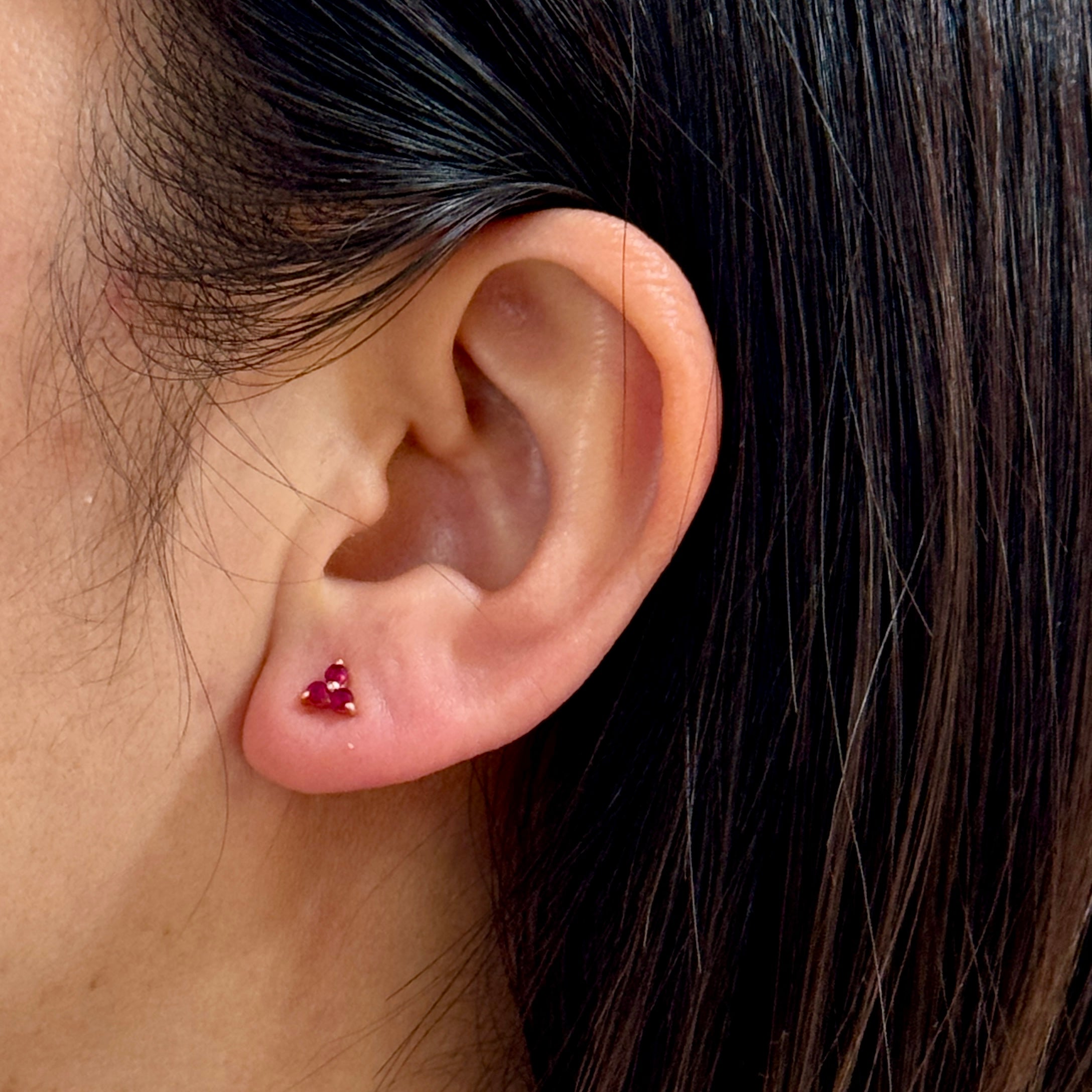 Trio Ruby Gold Studs 14k