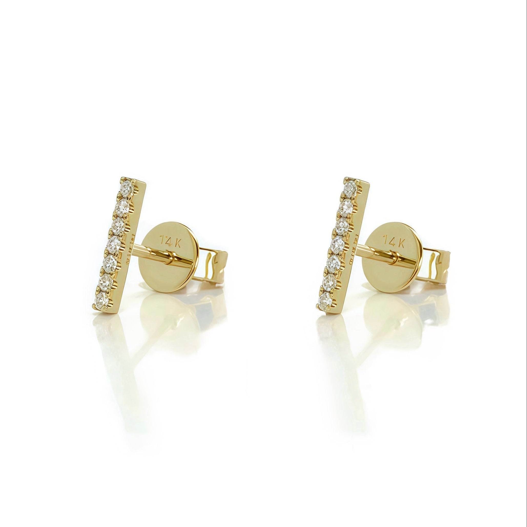 Pave diamond bar gold studs