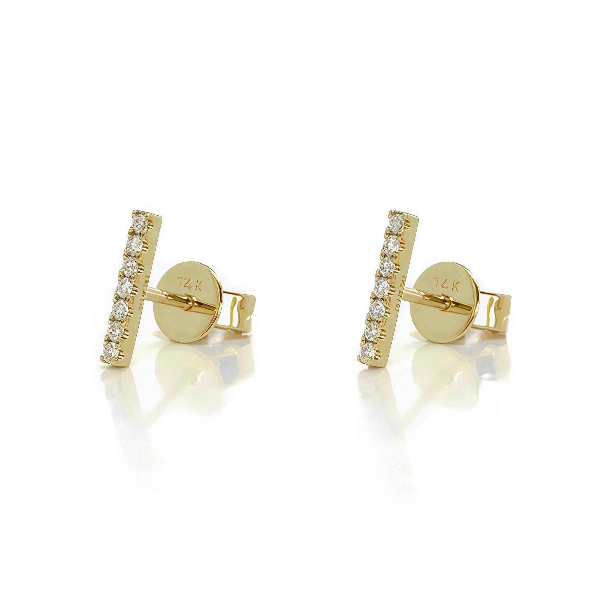Pave diamond bar gold studs