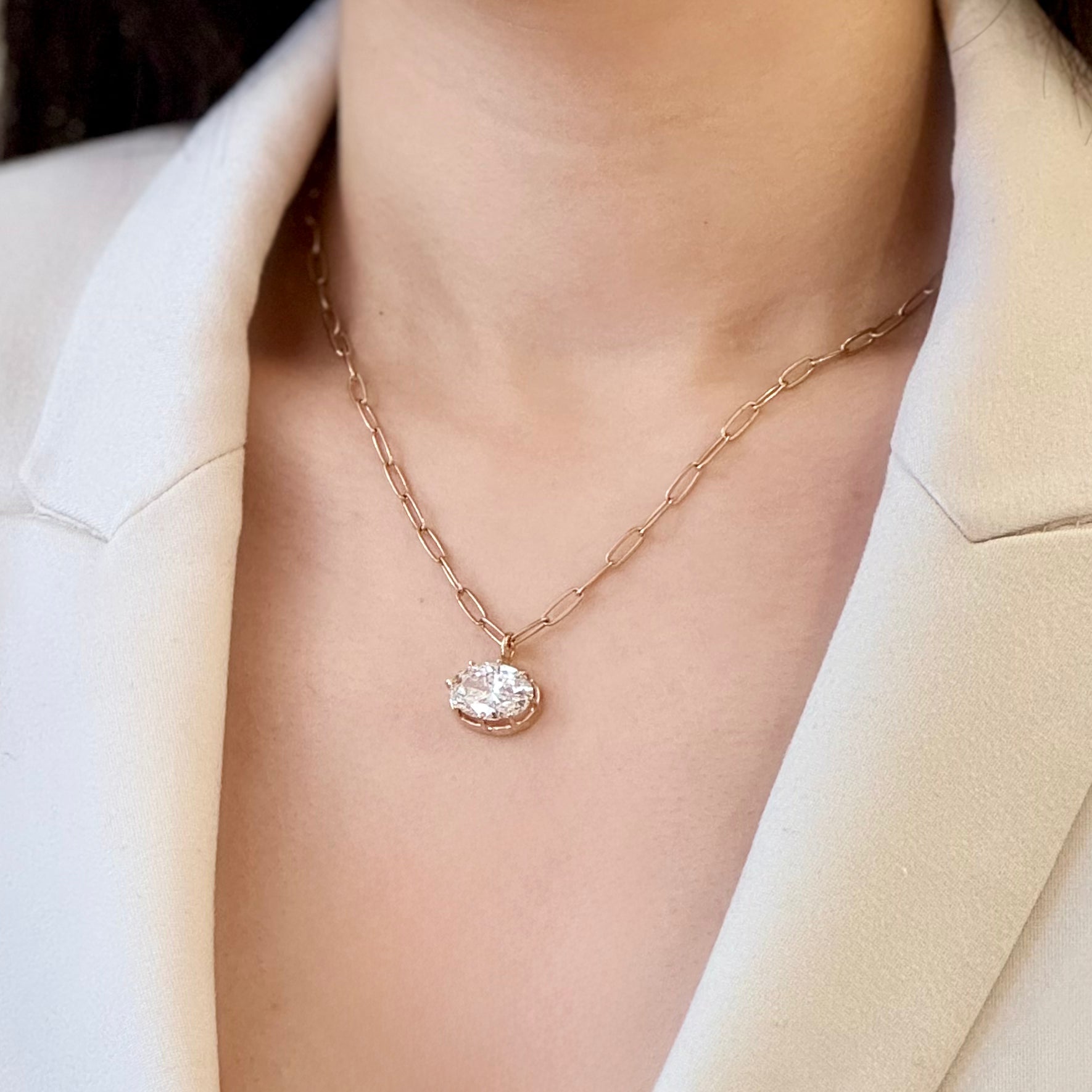 Oval Lab-Grown Diamond Paperclip Necklace In 14k