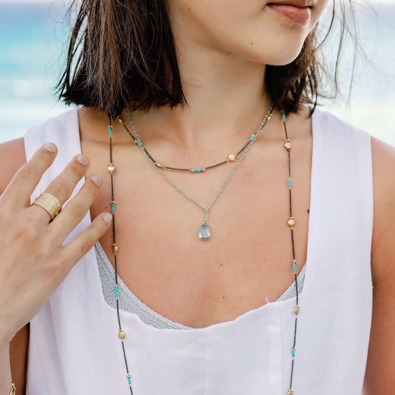 Teardrop Pendant Double Braided Necklace