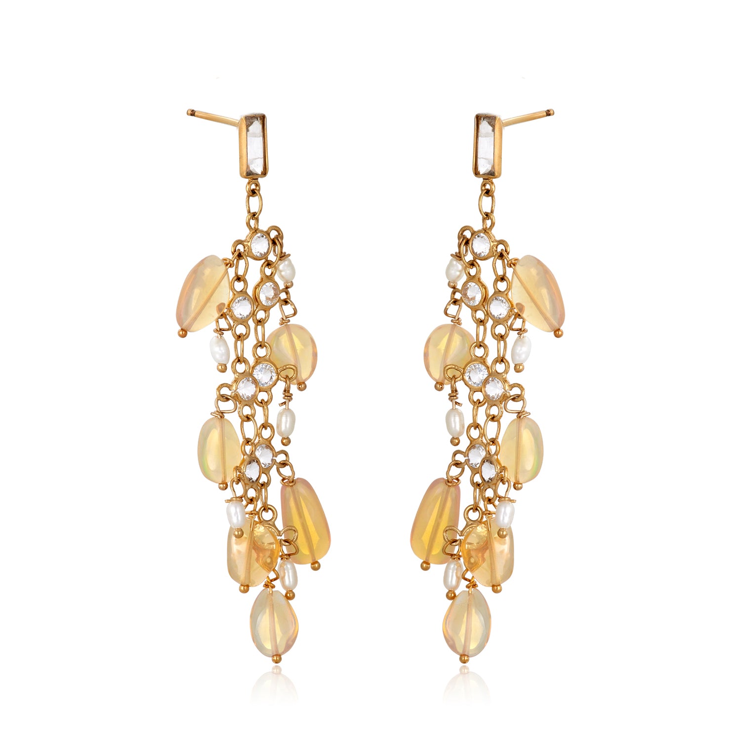 Opal And Pearl Drop Earrings