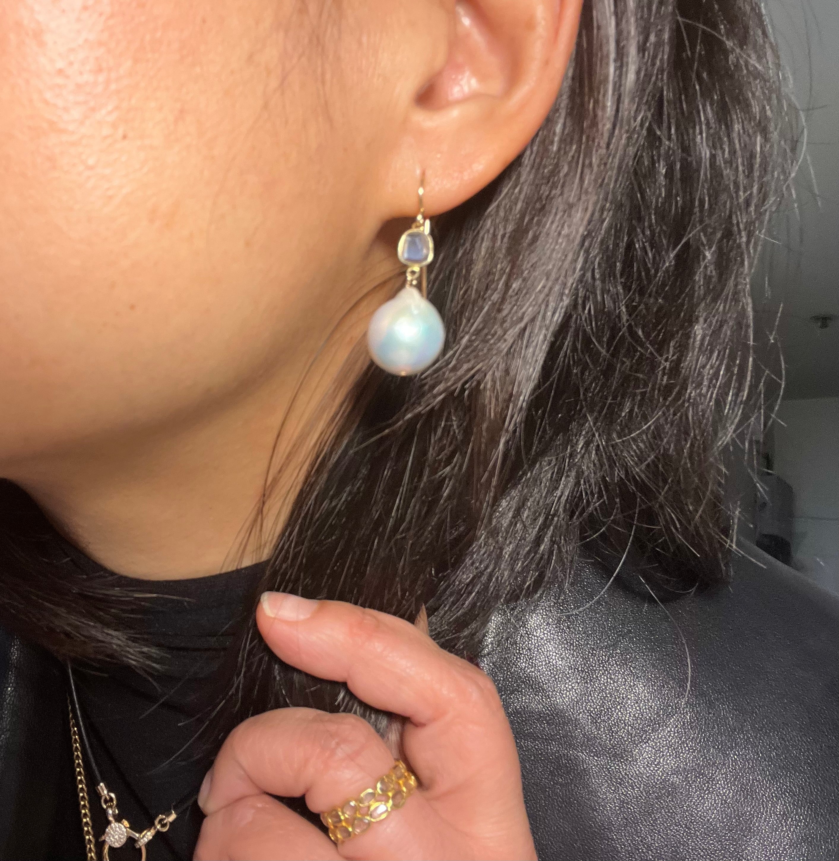 Moissanite Or Diamond Slice With Pearl Drop Earrings