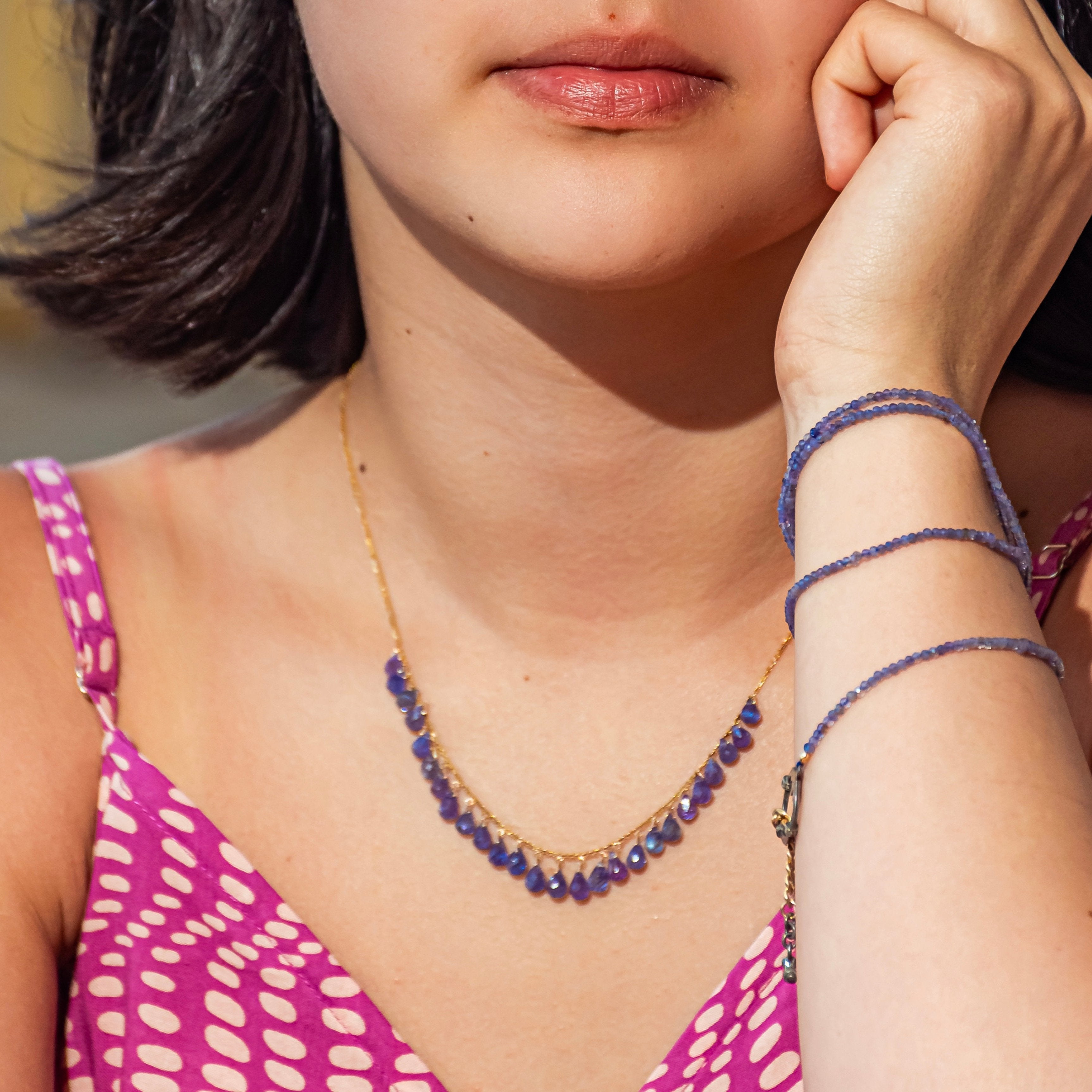 Tanzanite Cluster Necklace in 14k