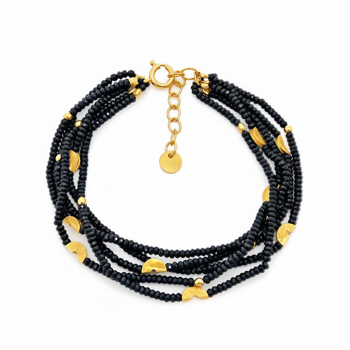 Half Moon Multi Strands Bracelet - - Black Spinel