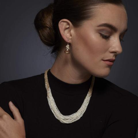 Pearl Cluster Gem Drop Earrings in 14k