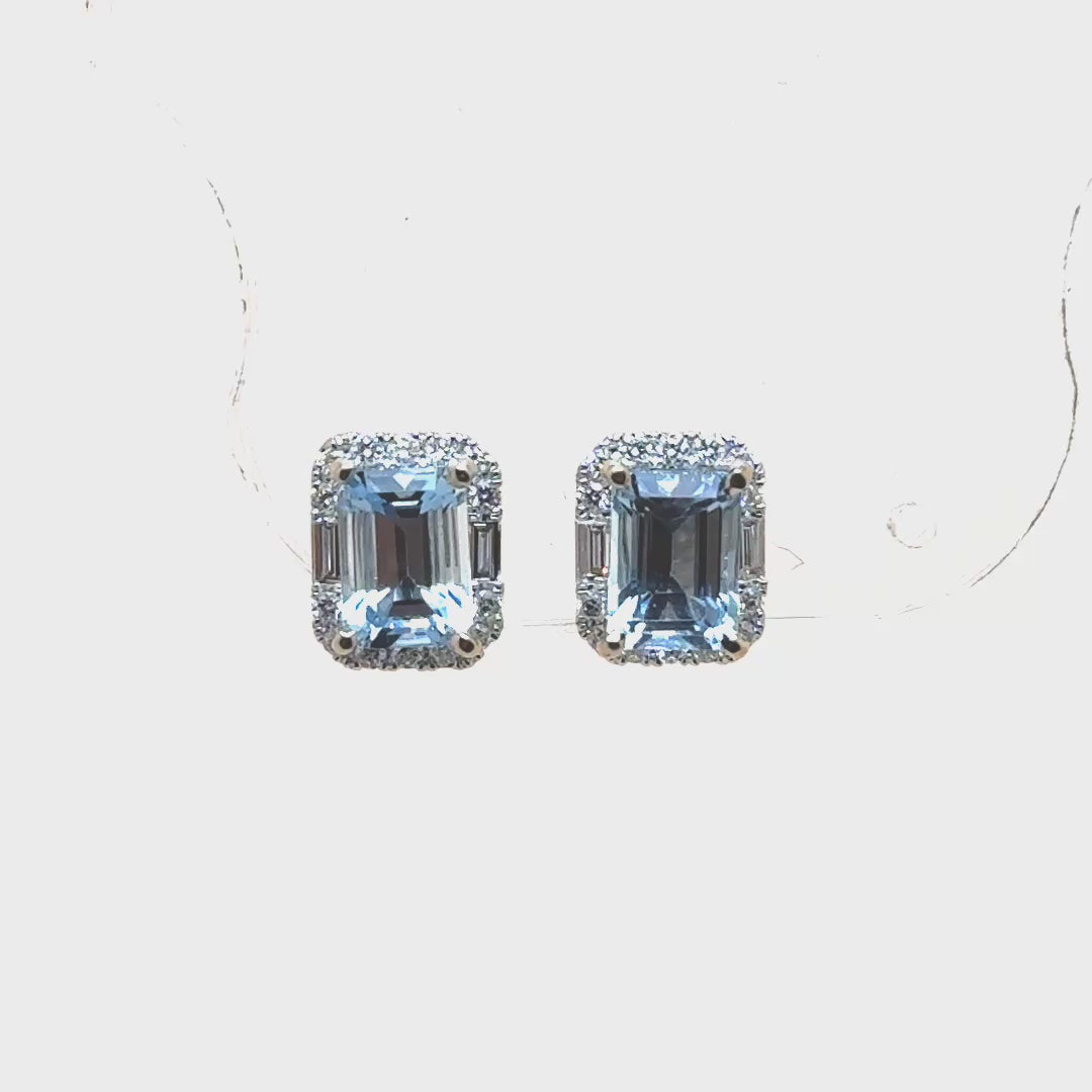 Aquamarine Diamond Studs In 18K White Gold – Mabel Chong
