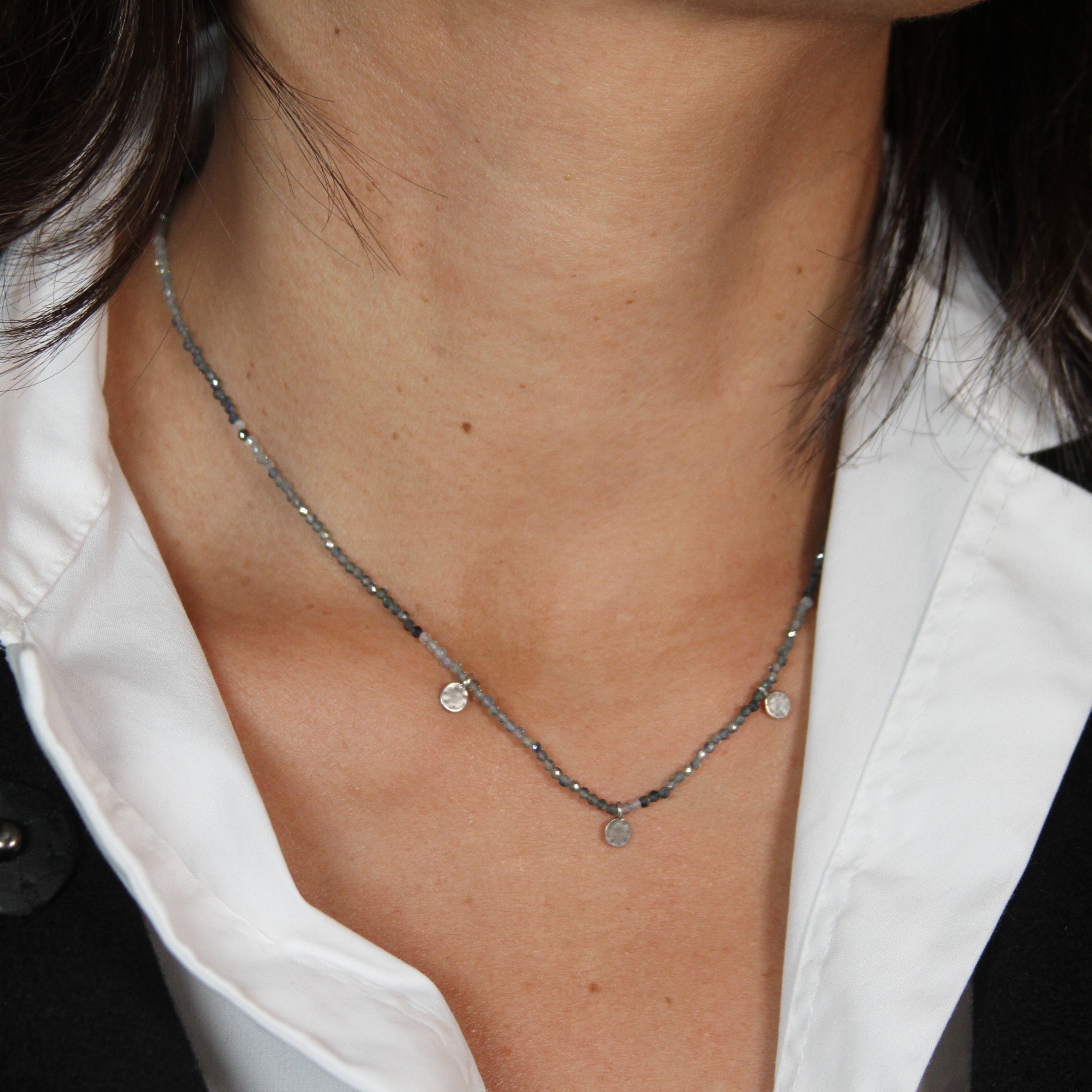 Petite Three Circle Charm Sapphire Necklace