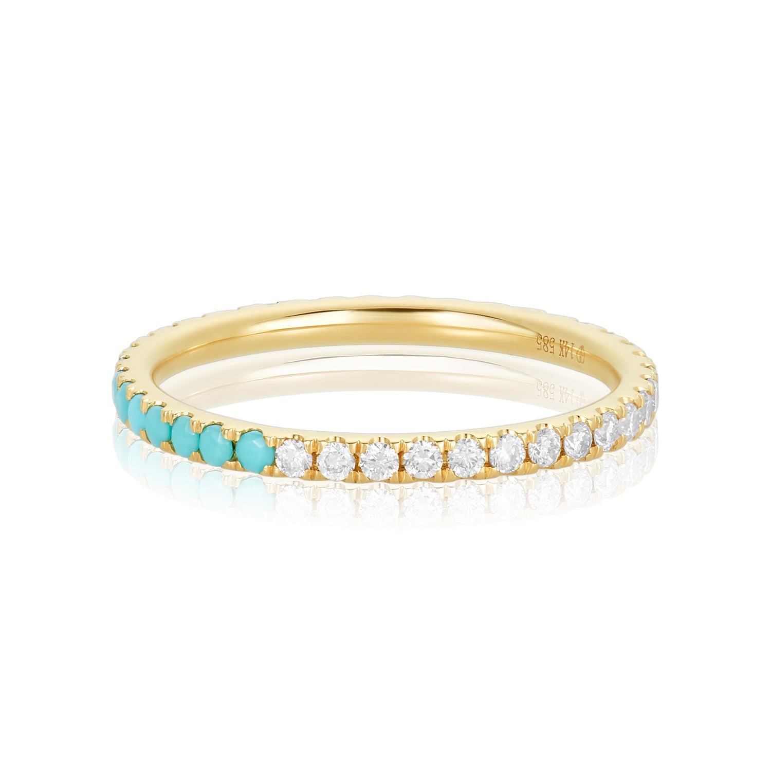 Half Diamond Half Gem Gold Ring in 14k
