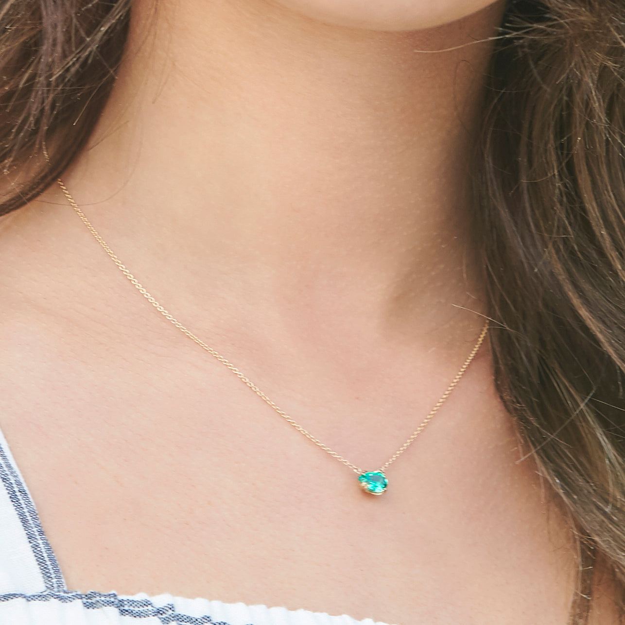 Petite Emerald Teardrop Pendant Necklace