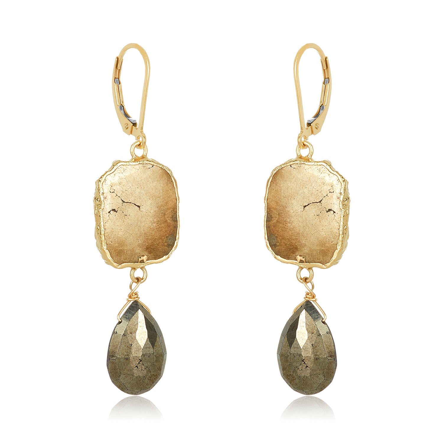 Bezel Pyrite Drop Earrings