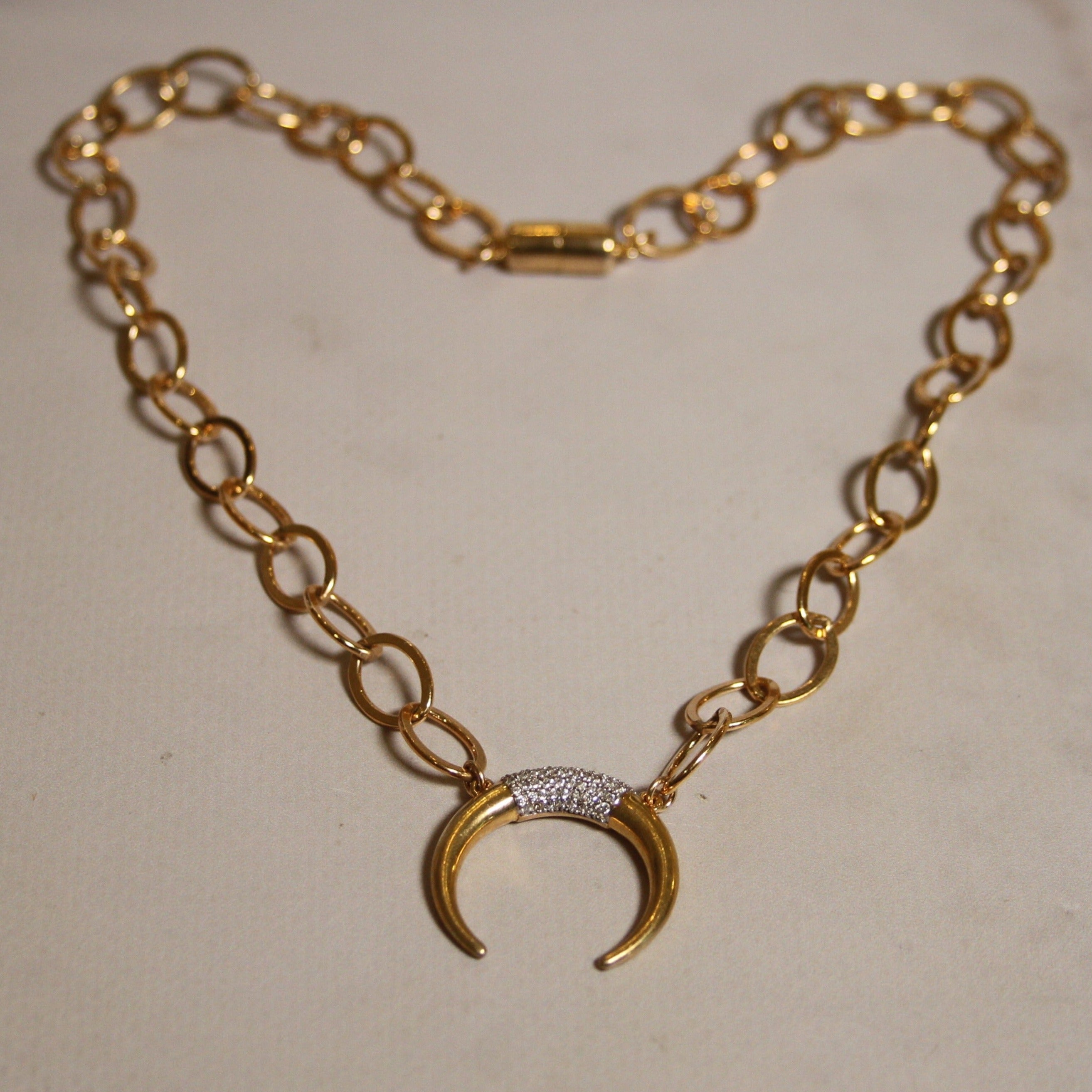 Sparkle Crescent Gold Chain Necklace