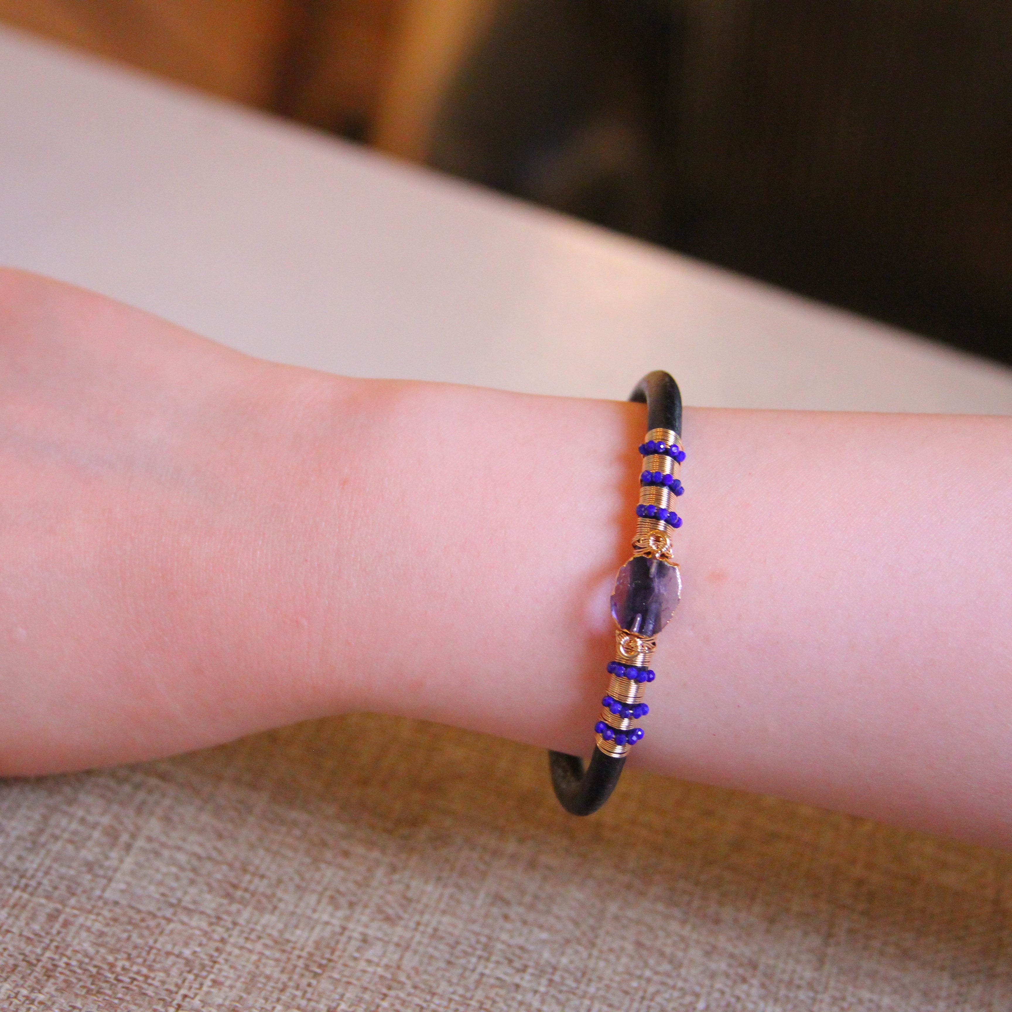 Amethyst Single Leather Bracelet
